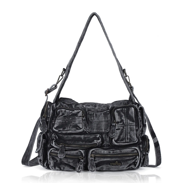 Cargo Denim Shoulder Bag for Women – Multi Pocket Crossbody Jean