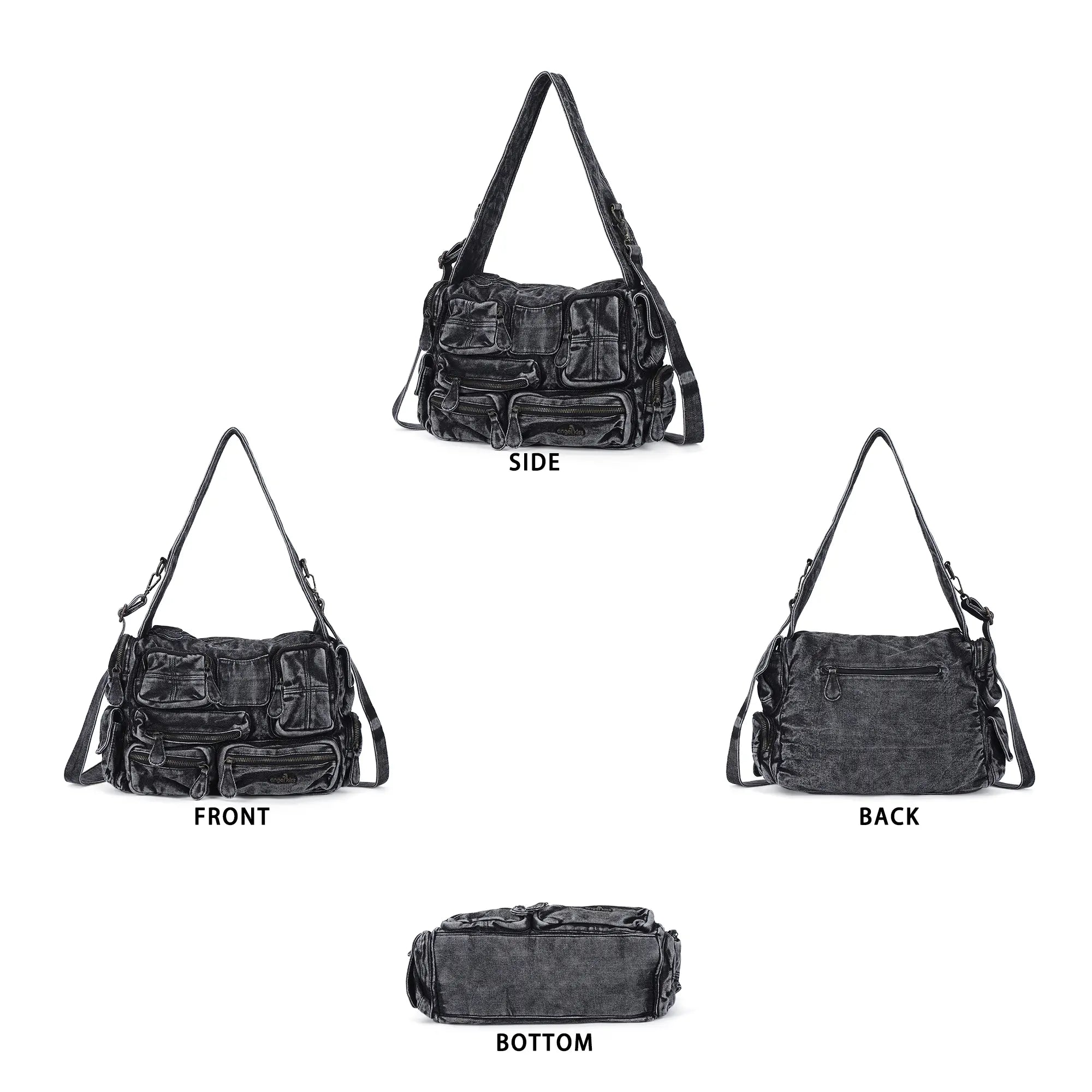 Cargo Denim Shoulder Bag for Women – Multi Pocket Crossbody Jean
