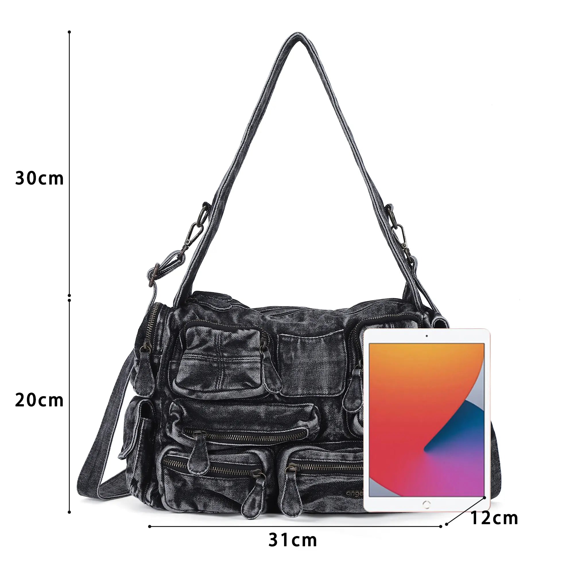 Cargo Denim Shoulder Bag for Women – Multi Pocket Crossbody Jean