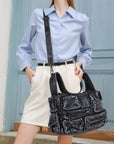 Cargo Denim Shoulder Bag for Women – Multi Pocket Crossbody Jean
