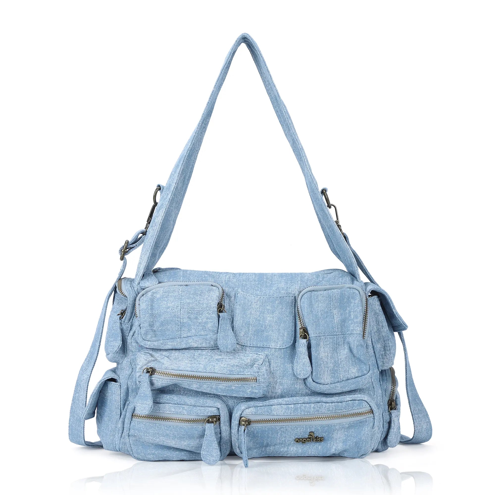 Cargo Denim Shoulder Bag for Women – Multi Pocket Crossbody Jean