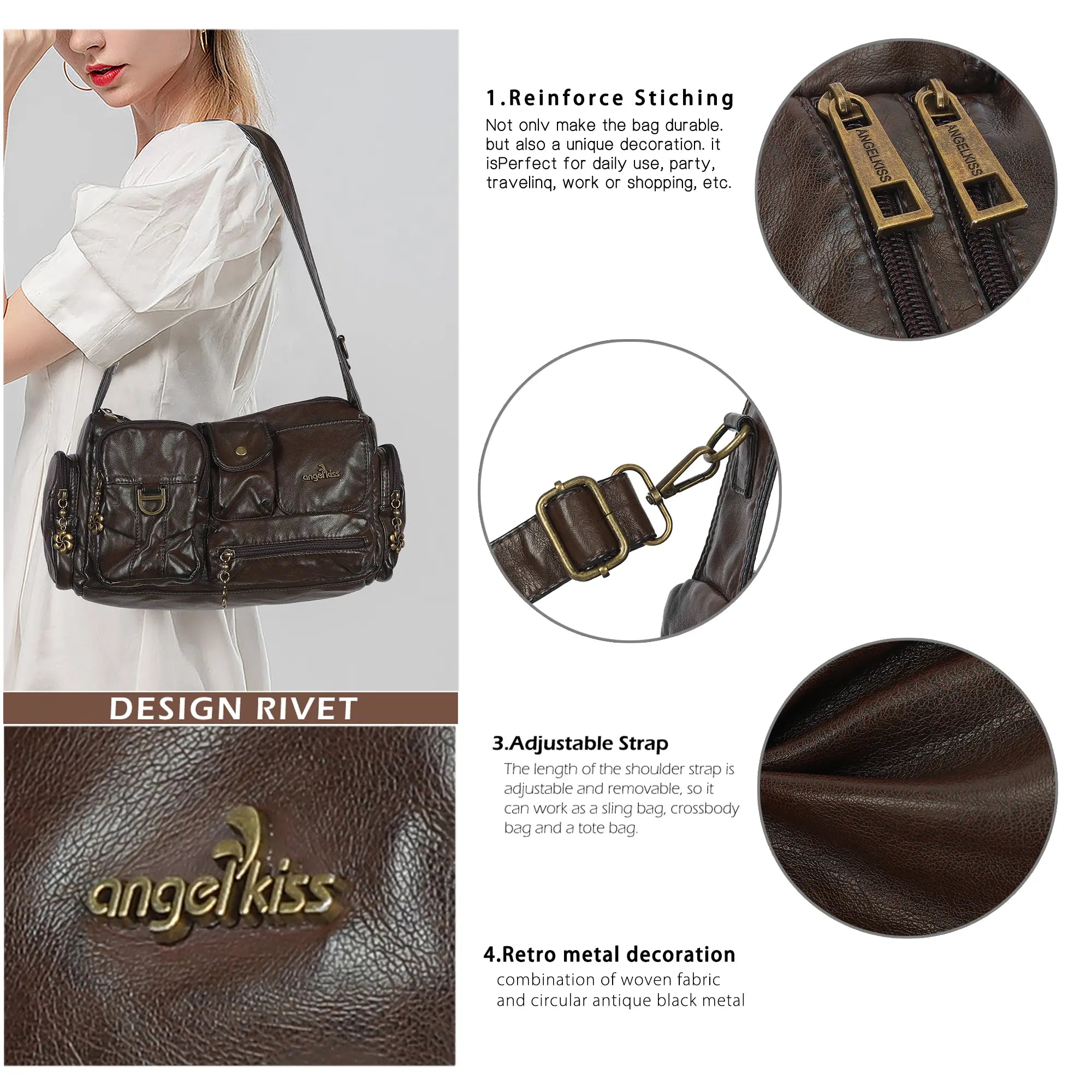 Y2K Multi-Pocket Cargo Satchel Bag for Shoulder or Crossbody Carry