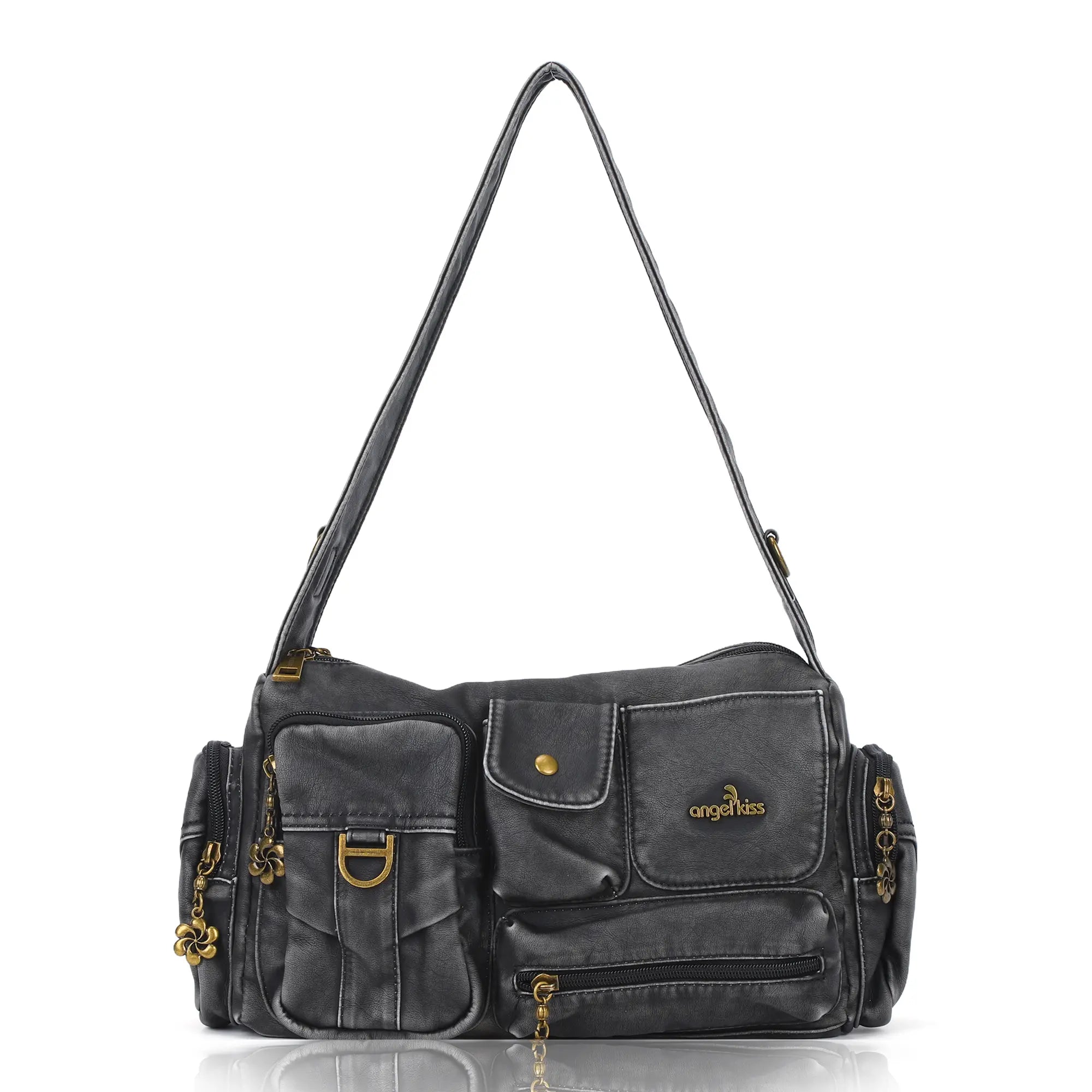 Y2K Multi-Pocket Cargo Satchel Bag for Shoulder or Crossbody Carry