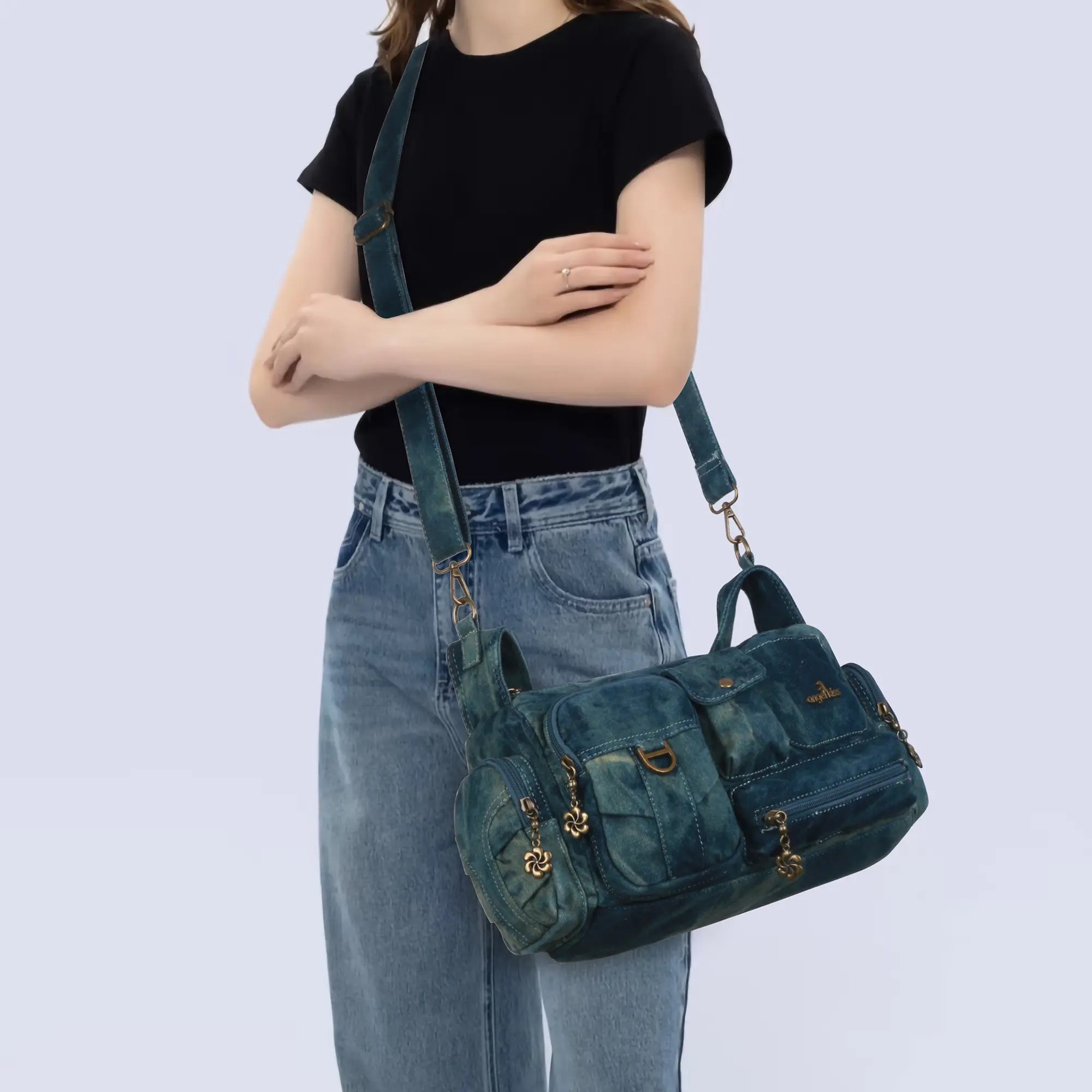 Y2K Multi-Pocket Cargo Satchel Bag for Shoulder or Crossbody Carry