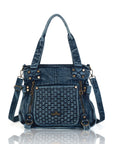 Western Denim Multi-Pocket Satchel Crossbody Bag