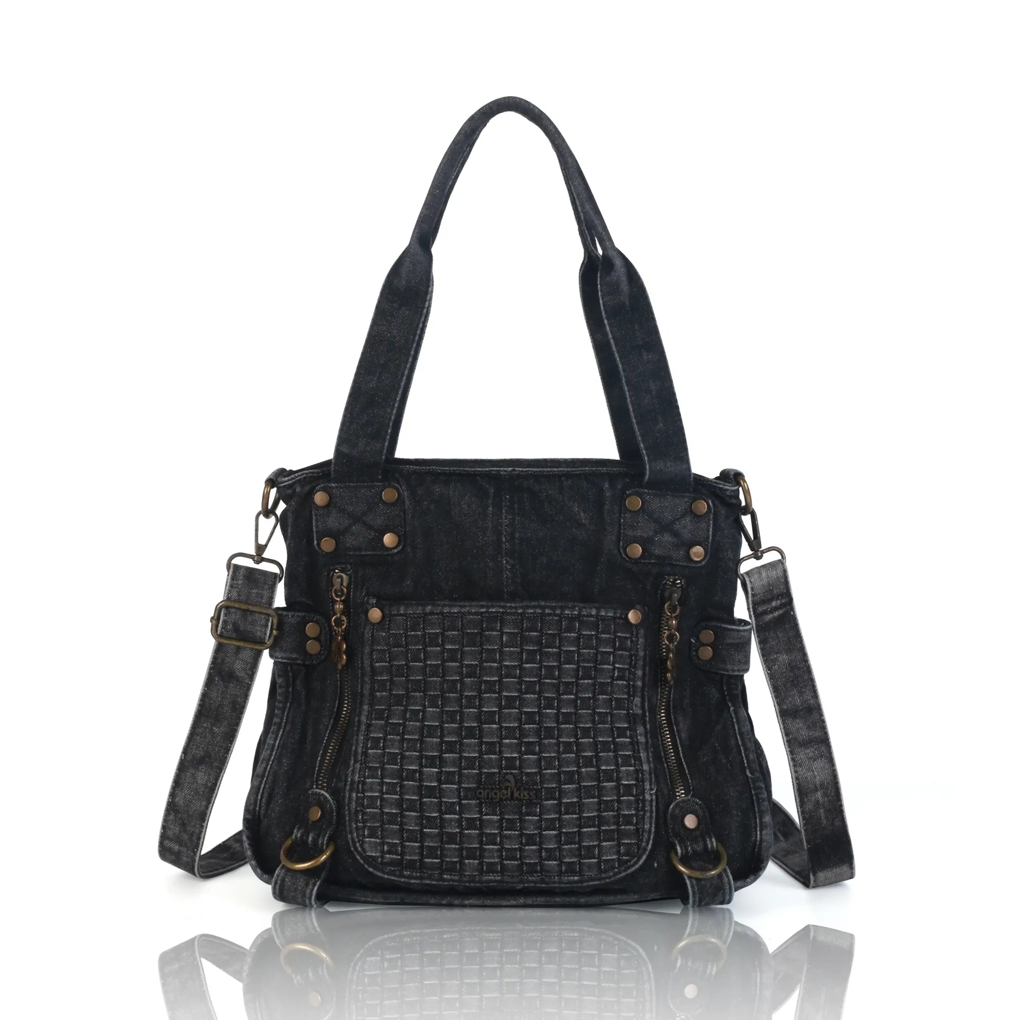 Western Denim Multi-Pocket Satchel Crossbody Bag