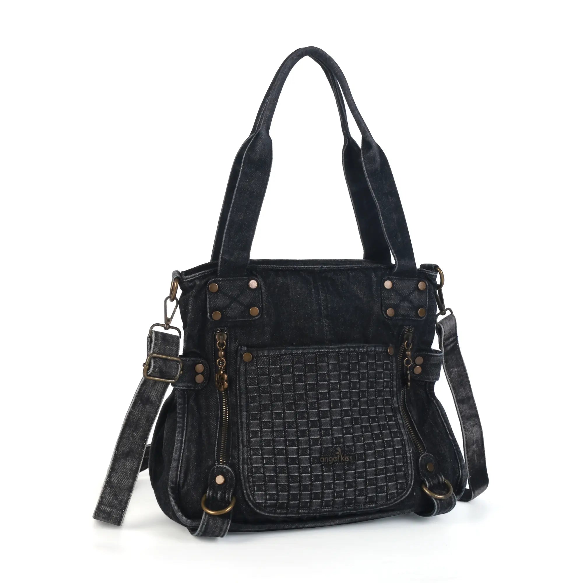 Western Denim Multi-Pocket Satchel Crossbody Bag