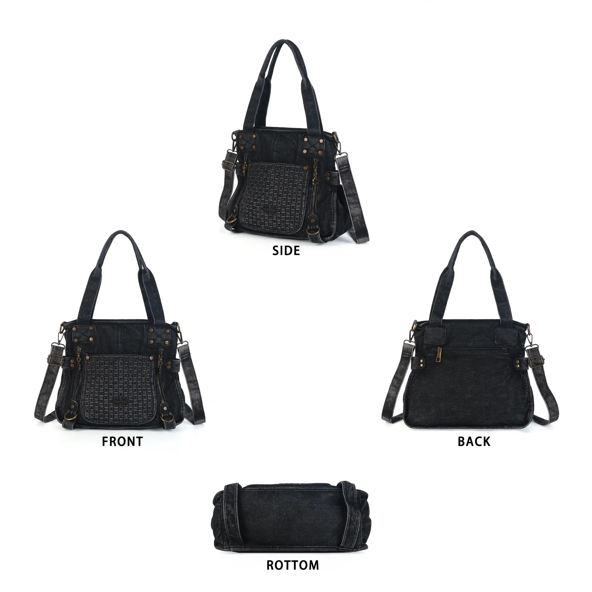 Western Denim Multi-Pocket Satchel Crossbody Bag