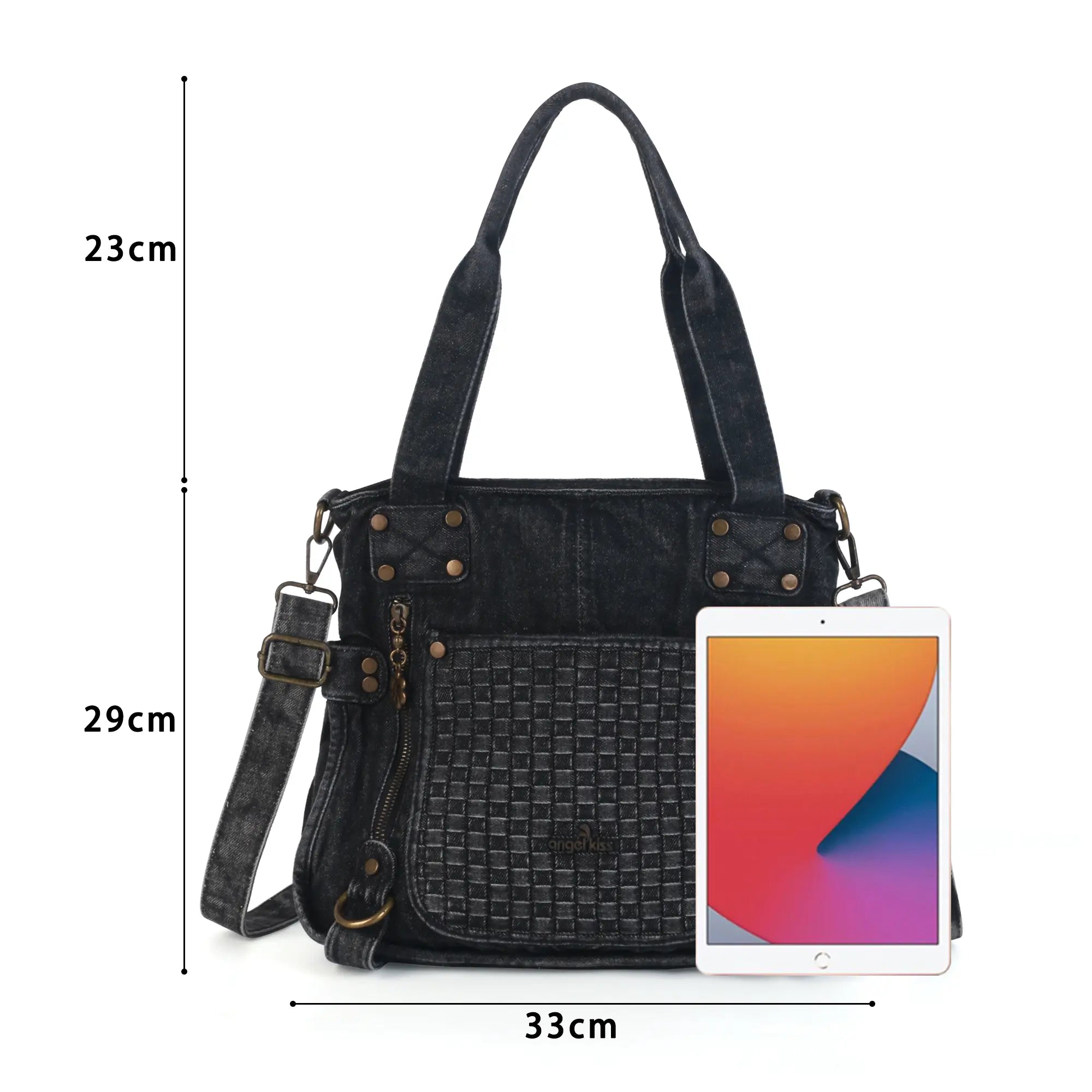 Western Denim Multi-Pocket Satchel Crossbody Bag