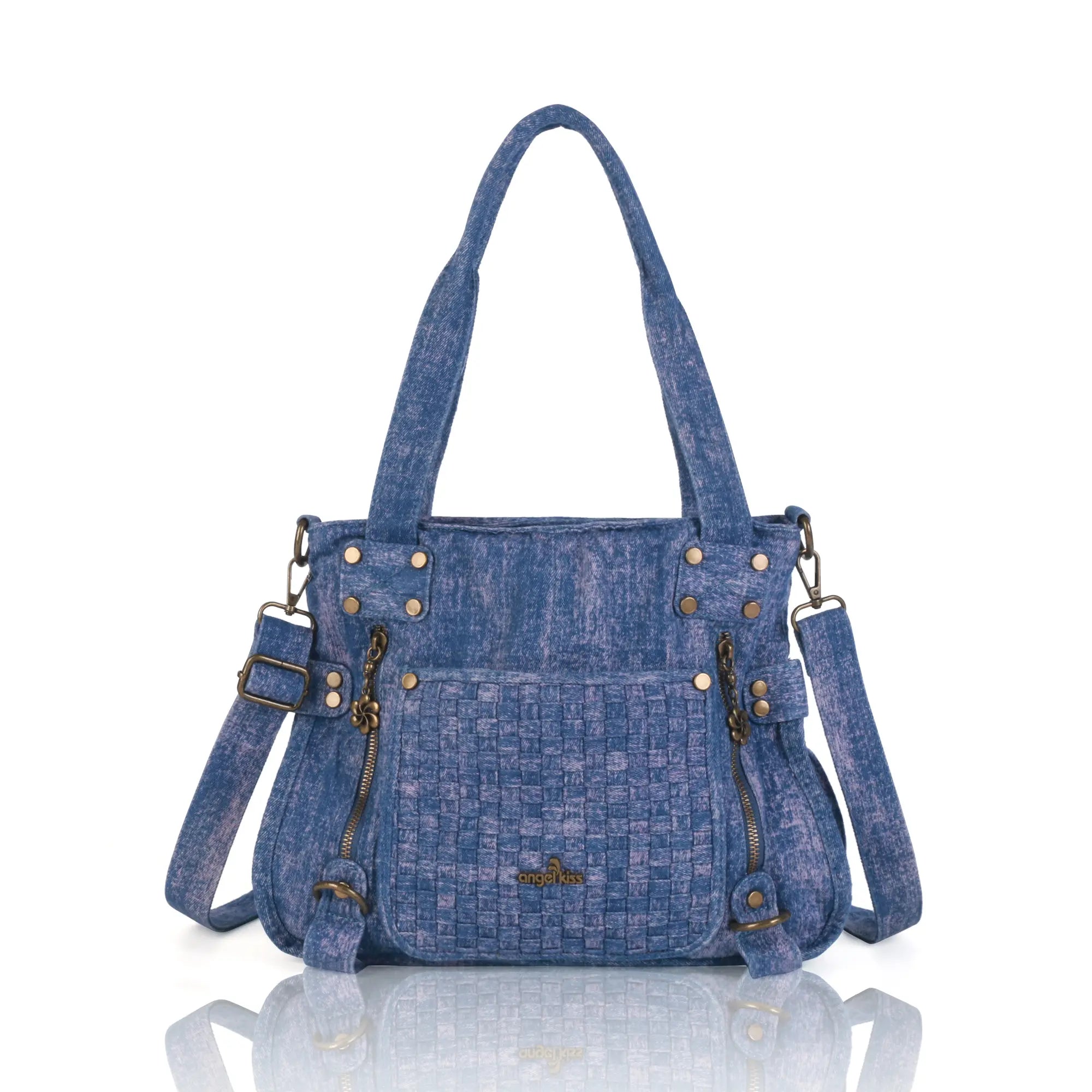 Western Denim Multi-Pocket Satchel Crossbody Bag