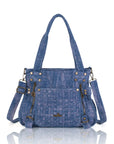 Western Denim Multi-Pocket Satchel Crossbody Bag