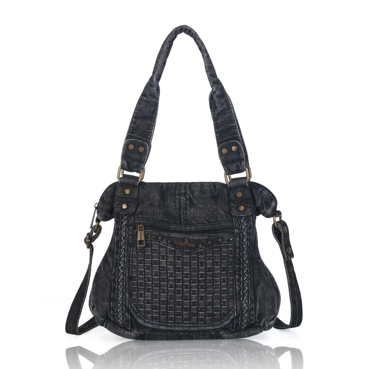 Large Handmade Multipocket Washed Denim Tote Plaid Bag