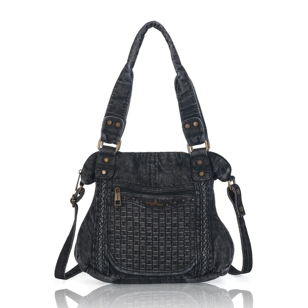 Large Handmade Multipocket Washed Denim Tote Plaid Bag