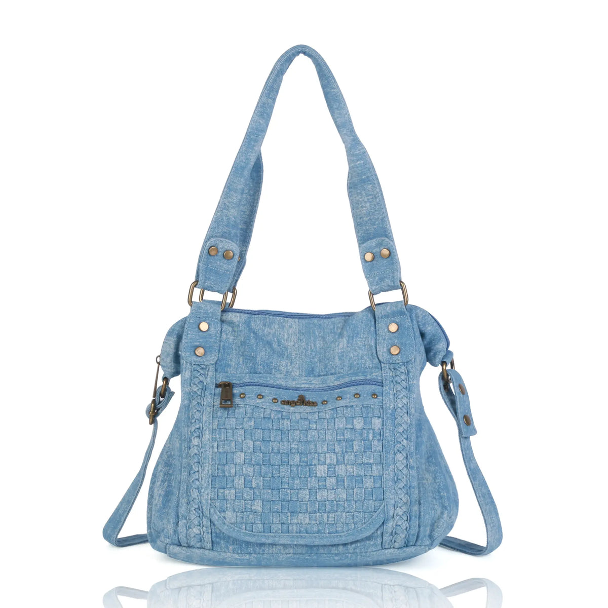 Large Handmade Multipocket Washed Denim Tote Plaid Bag