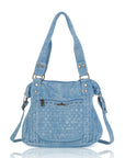 Large Handmade Multipocket Washed Denim Tote Plaid Bag