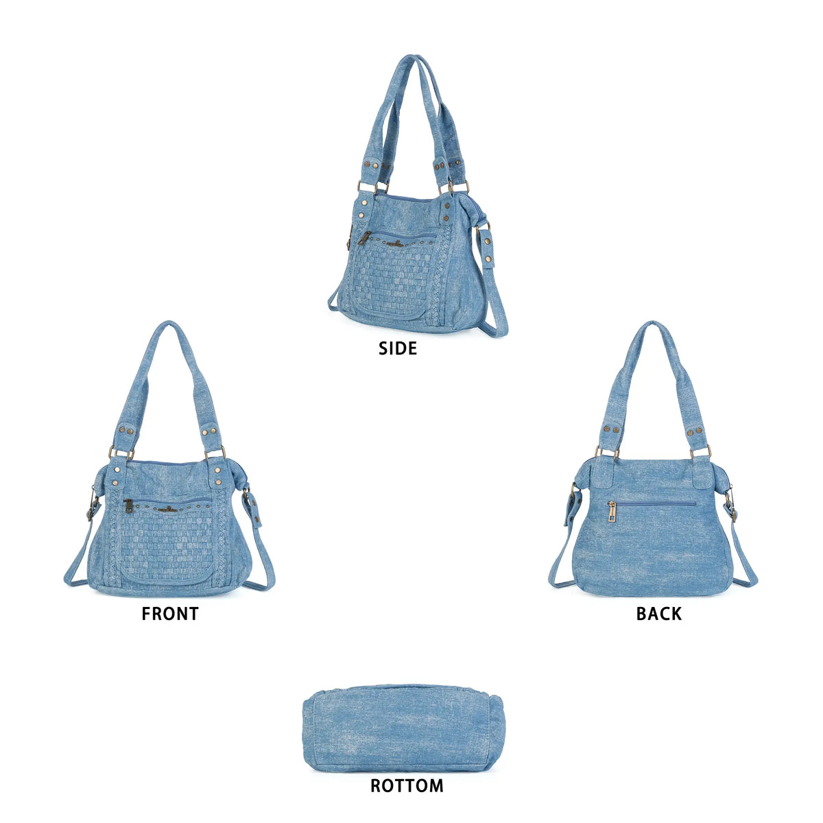 Large Handmade Multipocket Washed Denim Tote Plaid Bag