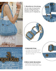 Large Handmade Multipocket Washed Denim Tote Plaid Bag