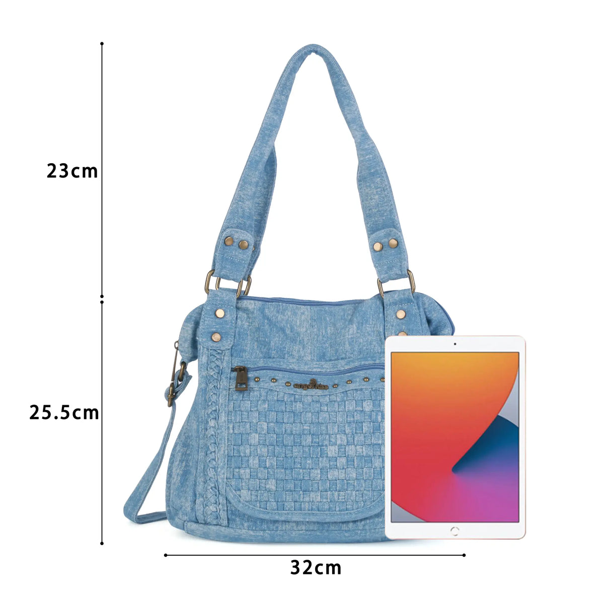 Large Handmade Multipocket Washed Denim Tote Plaid Bag