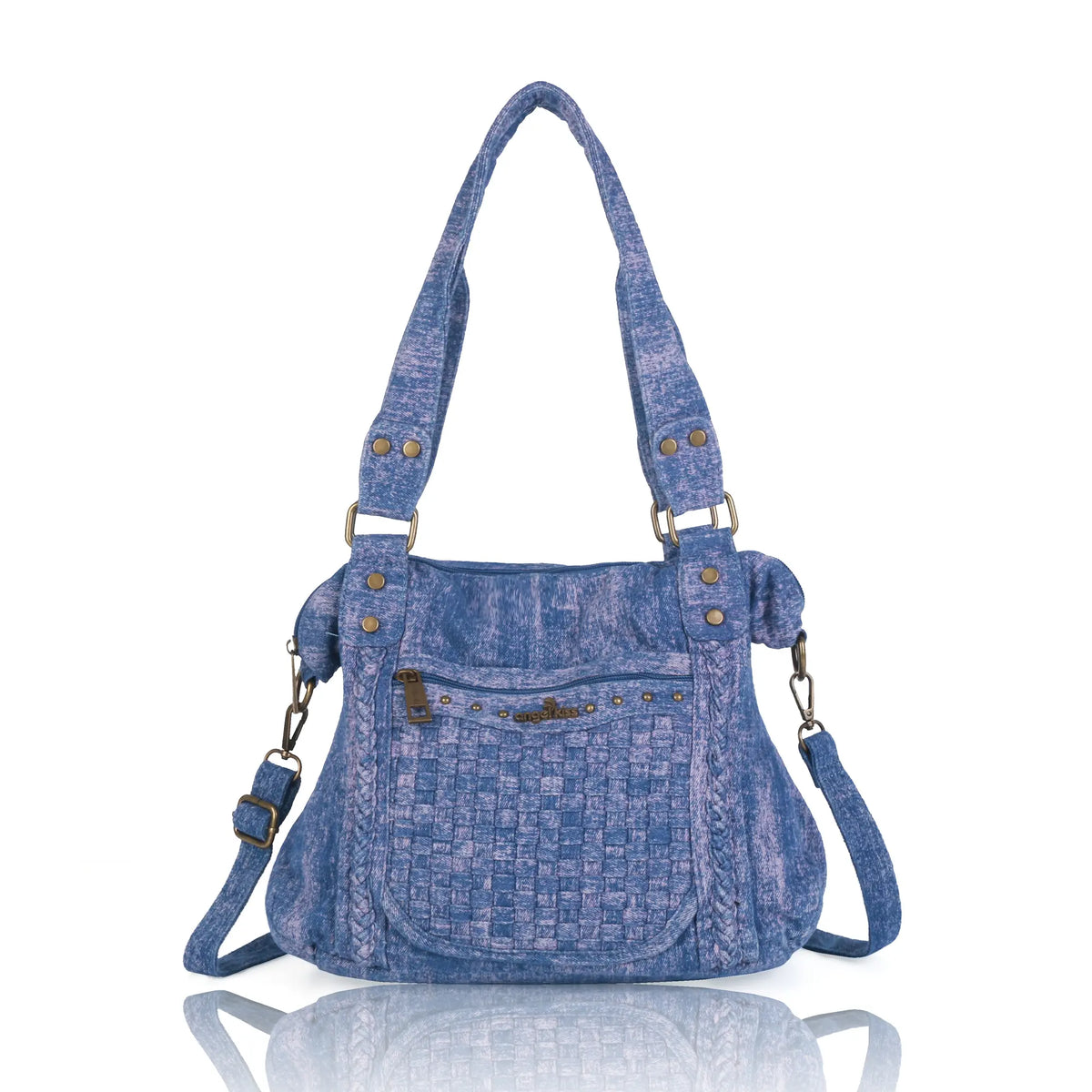 Large Handmade Multipocket Washed Denim Tote Plaid Bag