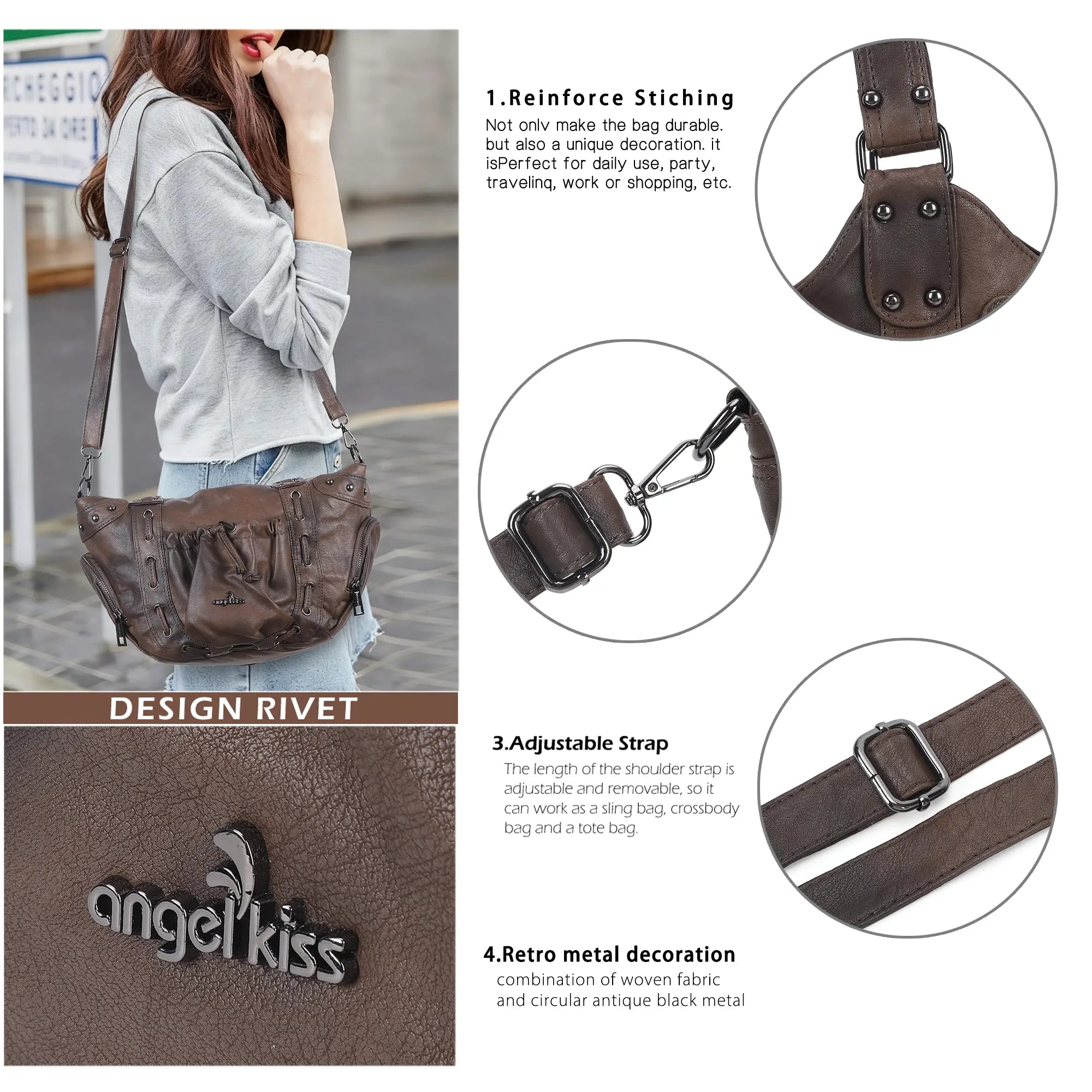 Drawstring Detail Shoulder Bag – Casual Convertible Crossbody