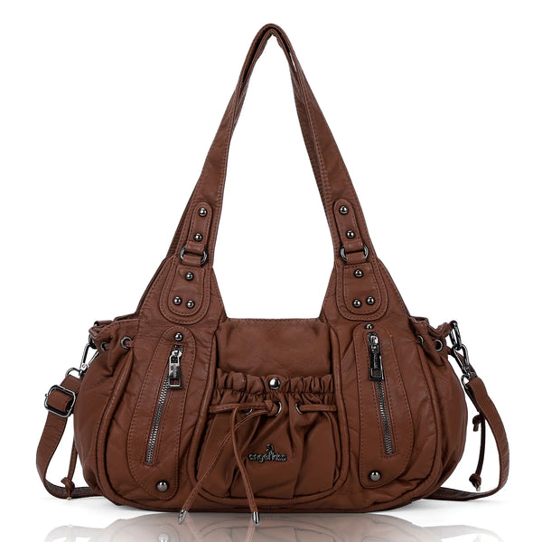 Slouchy Hobo Shoulder Bag for Women – Washed Faux Leather Crossbody Purse