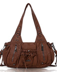 Slouchy Hobo Shoulder Bag for Women – Washed Faux Leather Crossbody Purse
