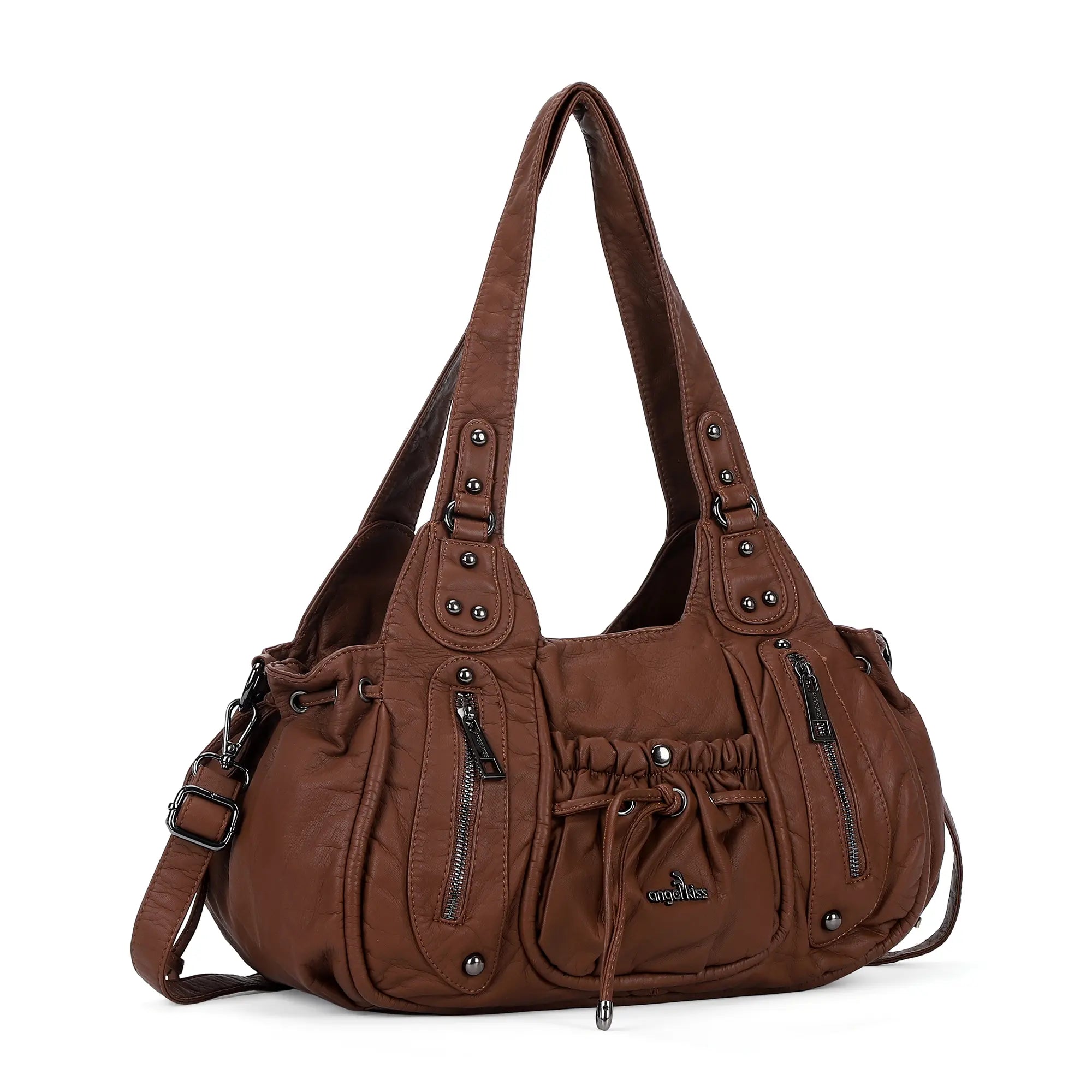 Slouchy Hobo Shoulder Bag for Women – Washed Faux Leather Crossbody Purse