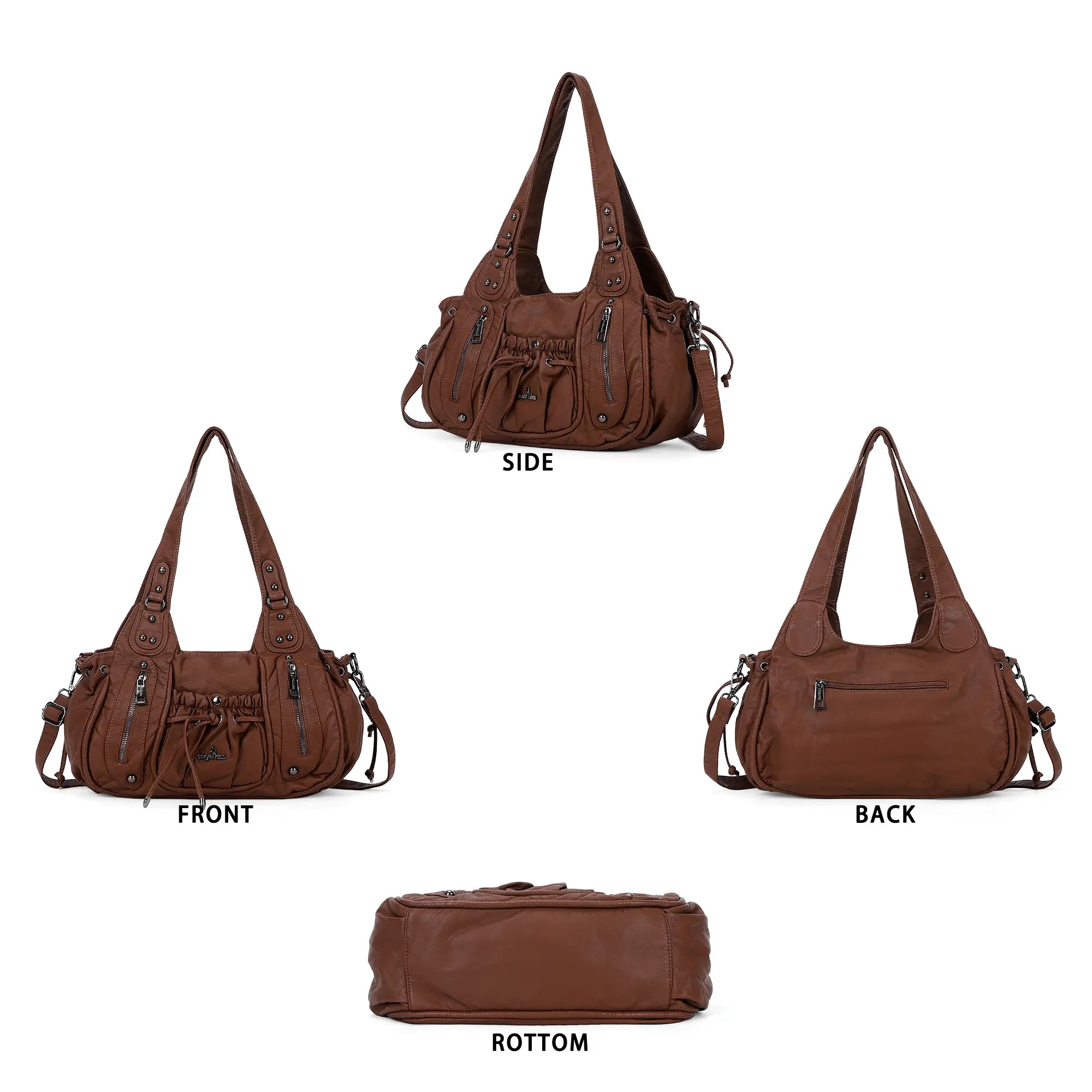 Slouchy Hobo Shoulder Bag for Women – Washed Faux Leather Crossbody Purse