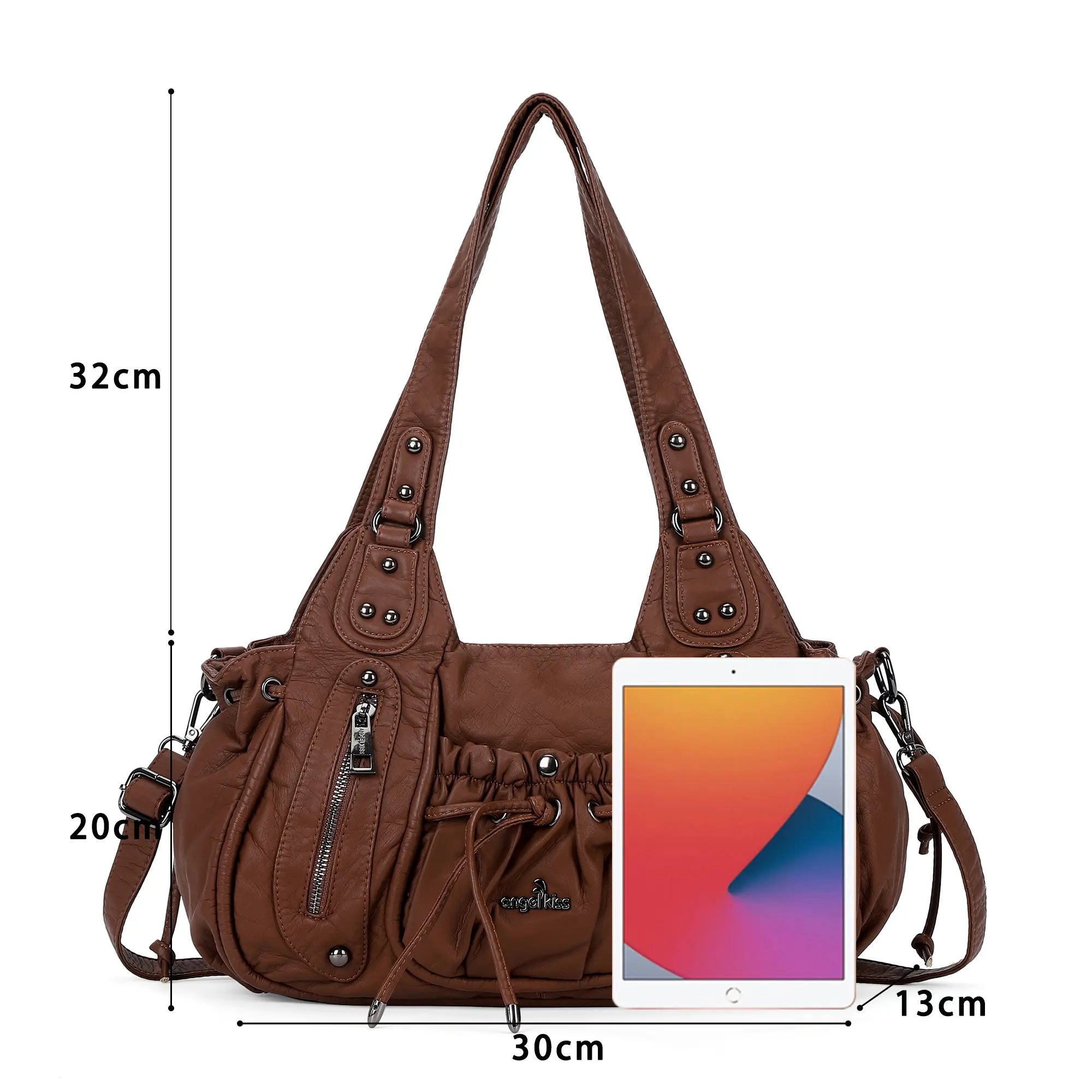 Slouchy Hobo Shoulder Bag for Women – Washed Faux Leather Crossbody Purse