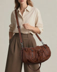 Slouchy Hobo Shoulder Bag for Women – Washed Faux Leather Crossbody Purse