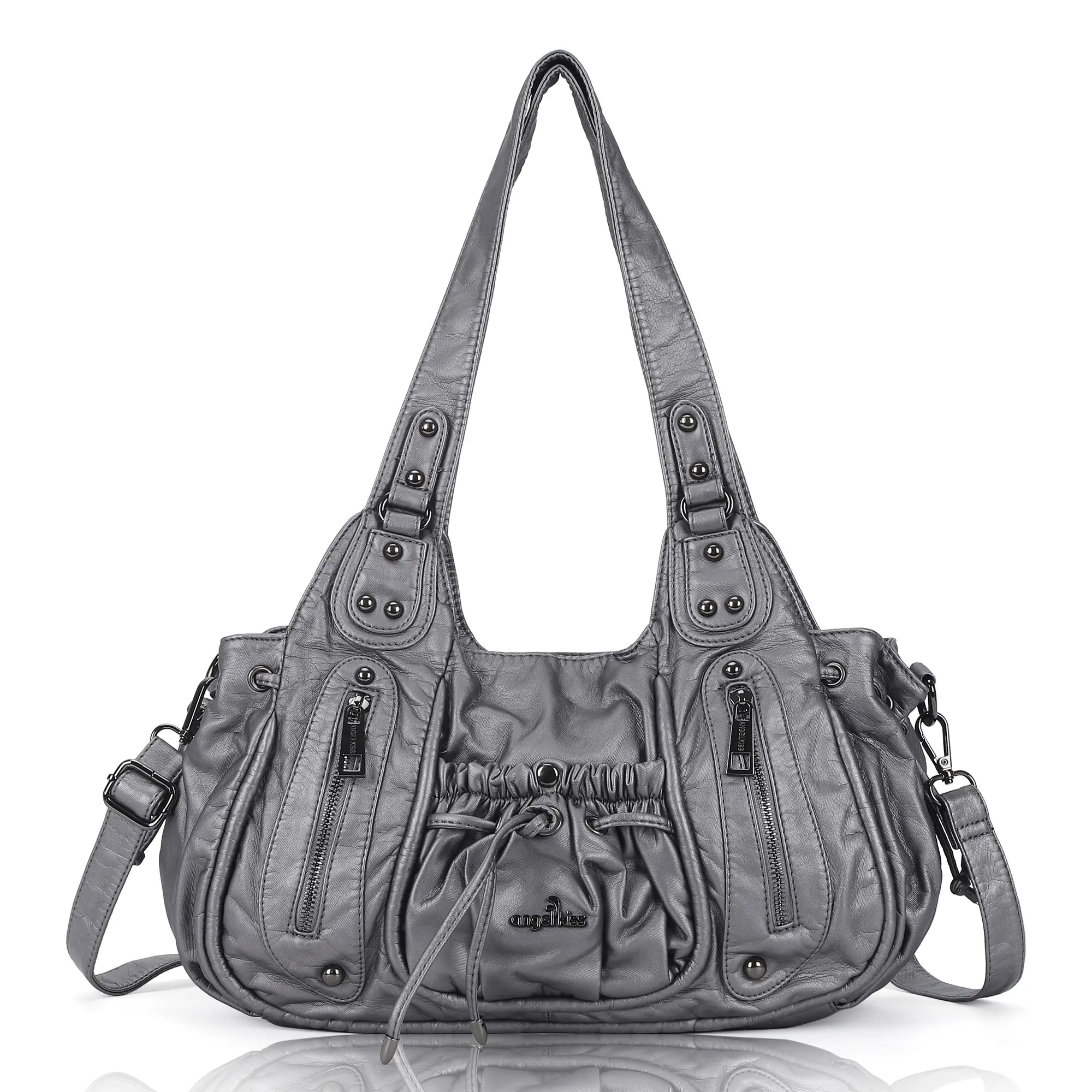 Slouchy Hobo Shoulder Bag for Women – Washed Faux Leather Crossbody Purse