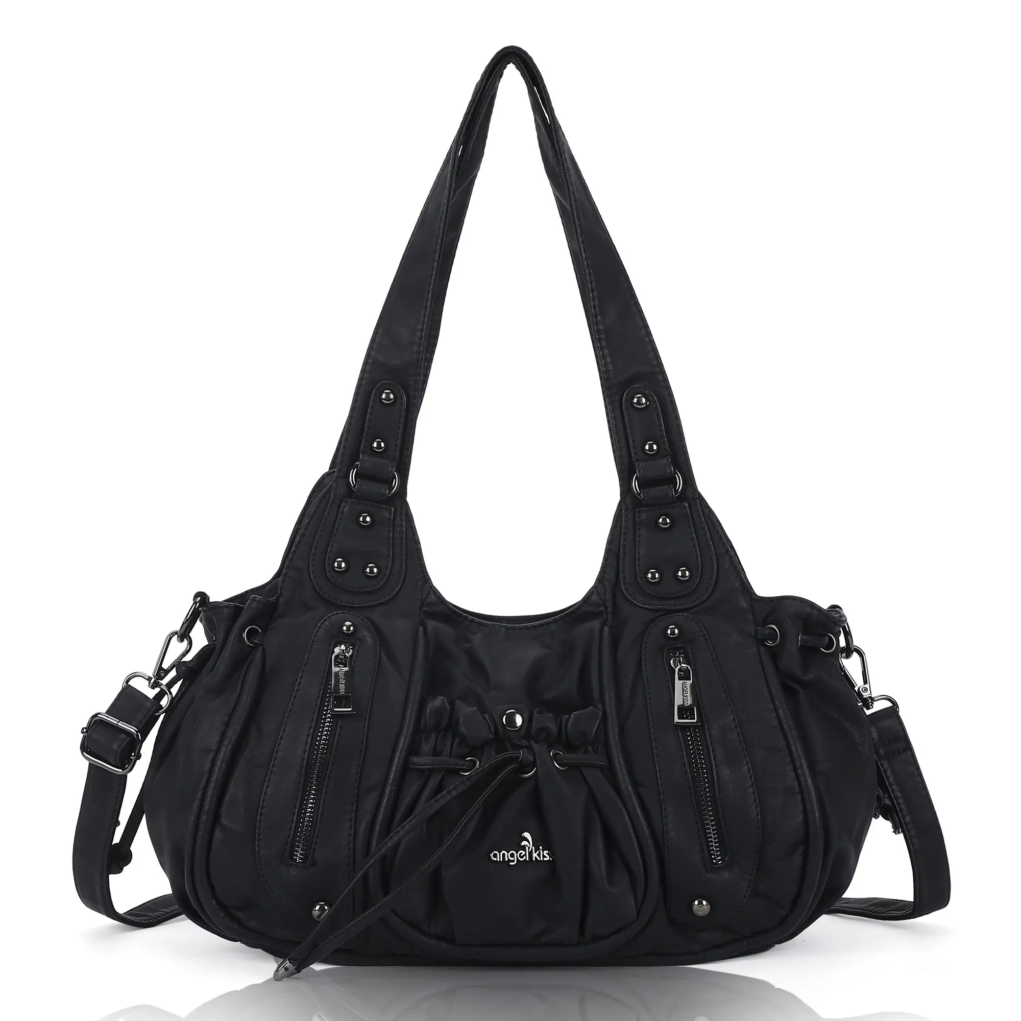 Slouchy Hobo Shoulder Bag for Women – Washed Faux Leather Crossbody Purse