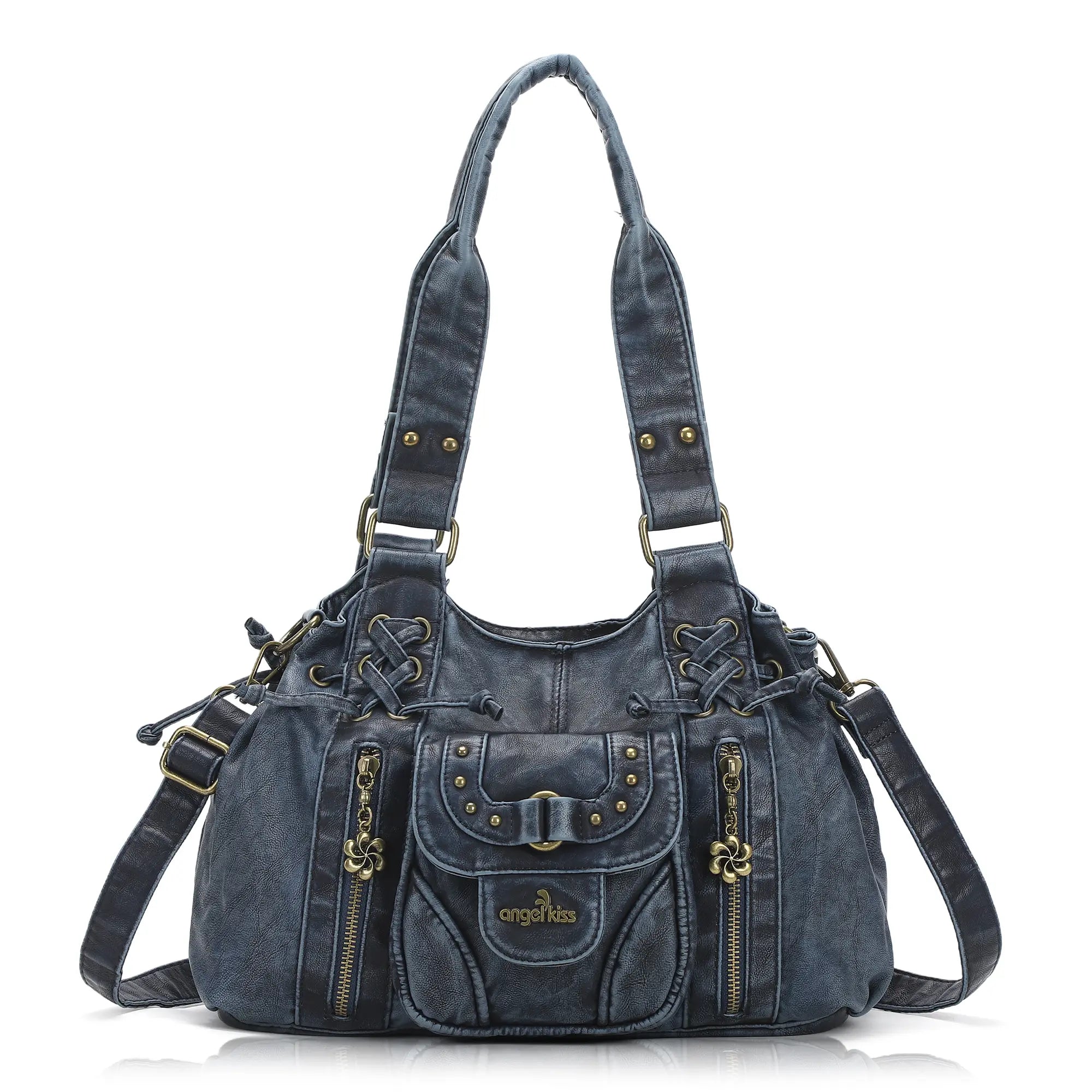 Lace-Up Multi-Pocket Hobo Shoulder Bag
