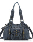 Lace-Up Multi-Pocket Hobo Shoulder Bag
