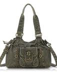 Lace-Up Multi-Pocket Hobo Shoulder Bag