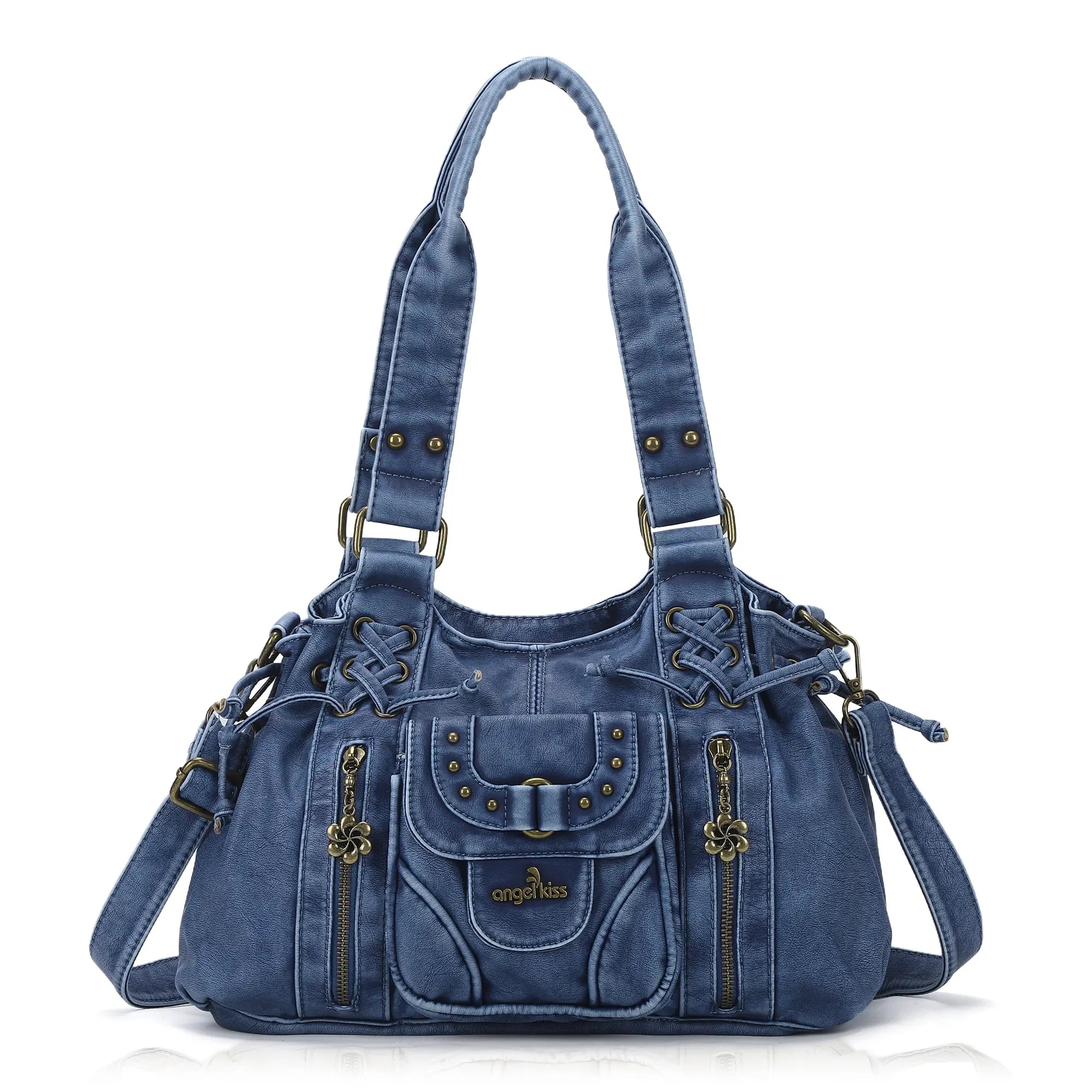 Lace-Up Multi-Pocket Hobo Shoulder Bag