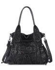 Women’s Vintage Utility Shoulder Bag with Layered Zip Pockets