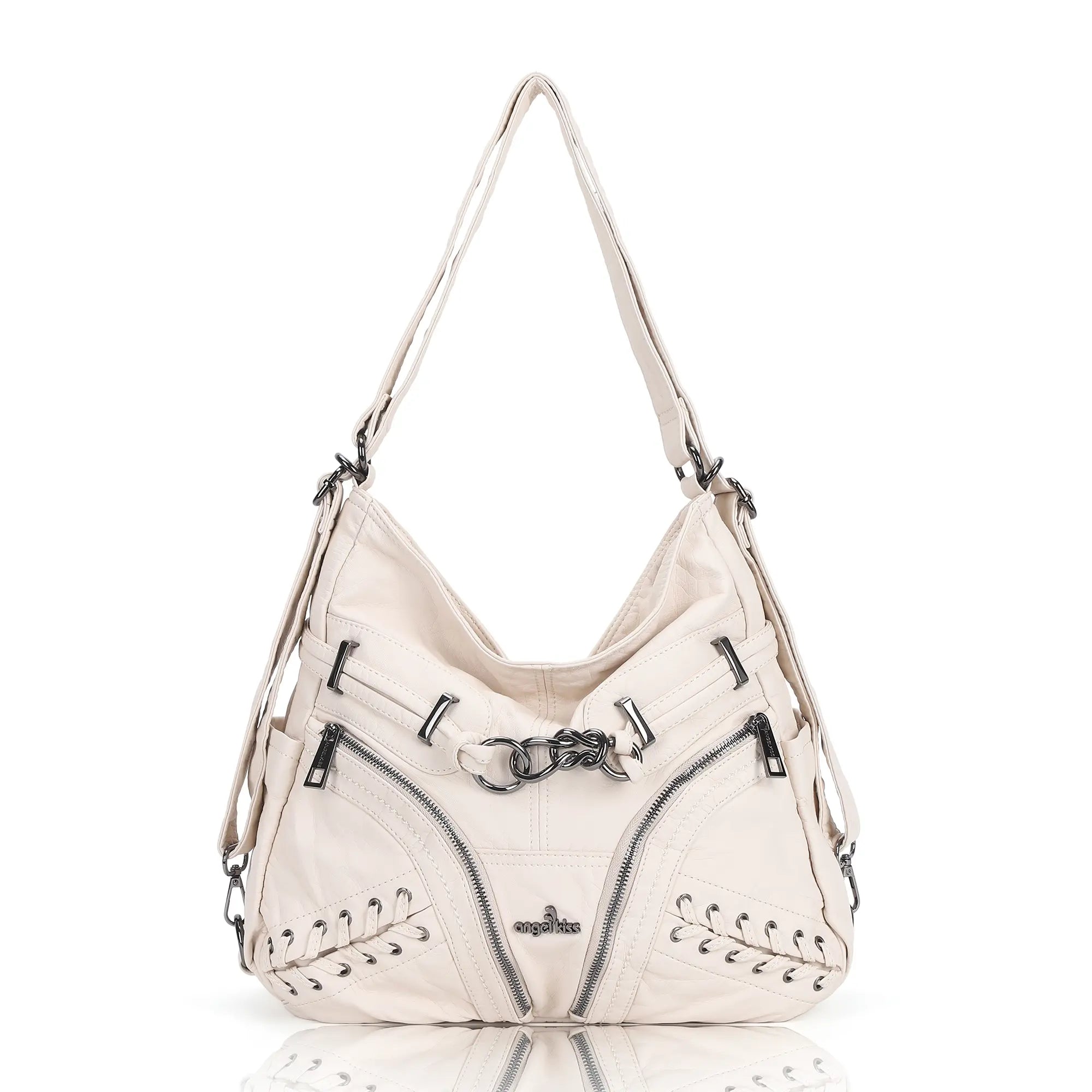Lace Up Multi Pocket Handbag – Moto Chic Studded Crossbody Bag