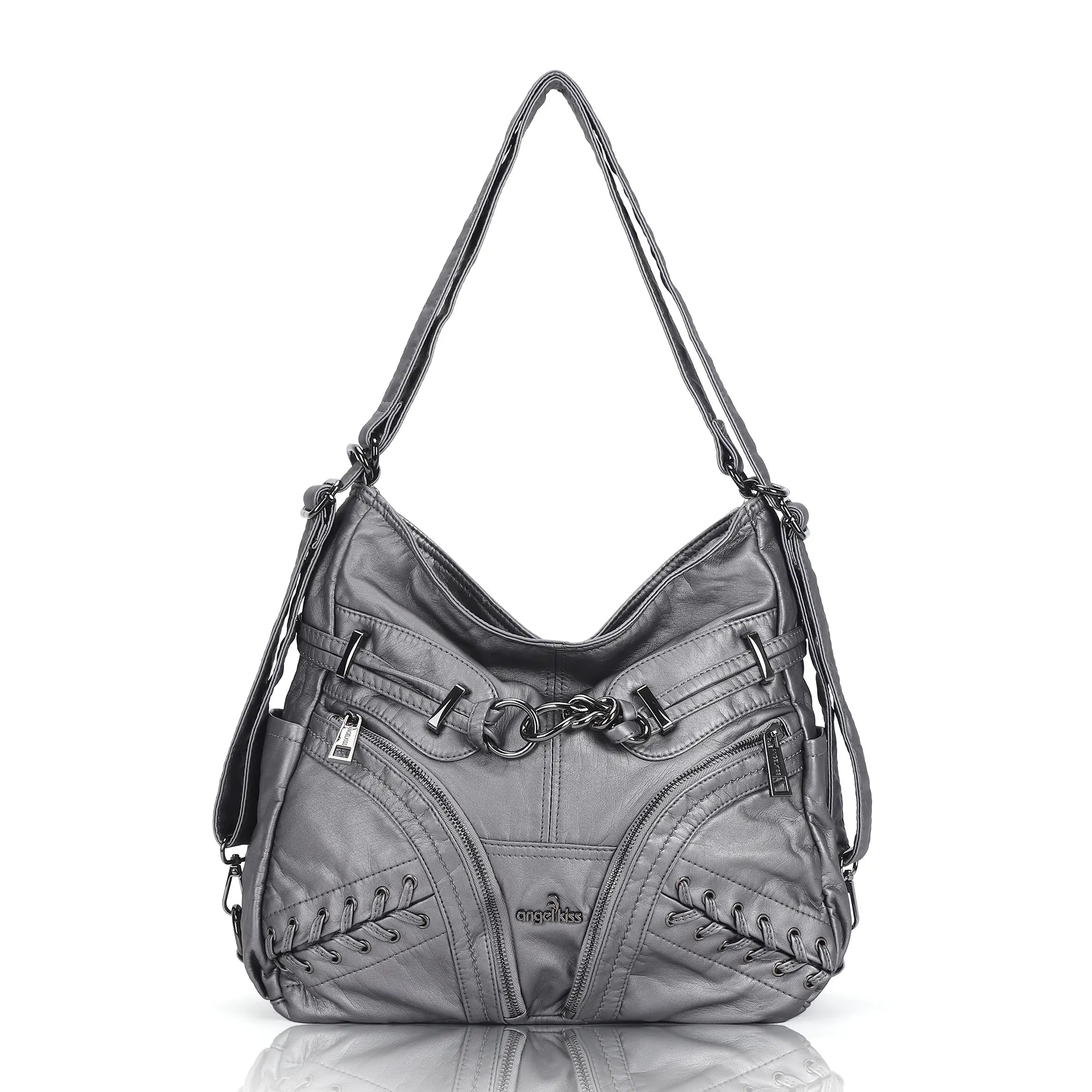 Lace Up Multi Pocket Handbag – Moto Chic Studded Crossbody Bag