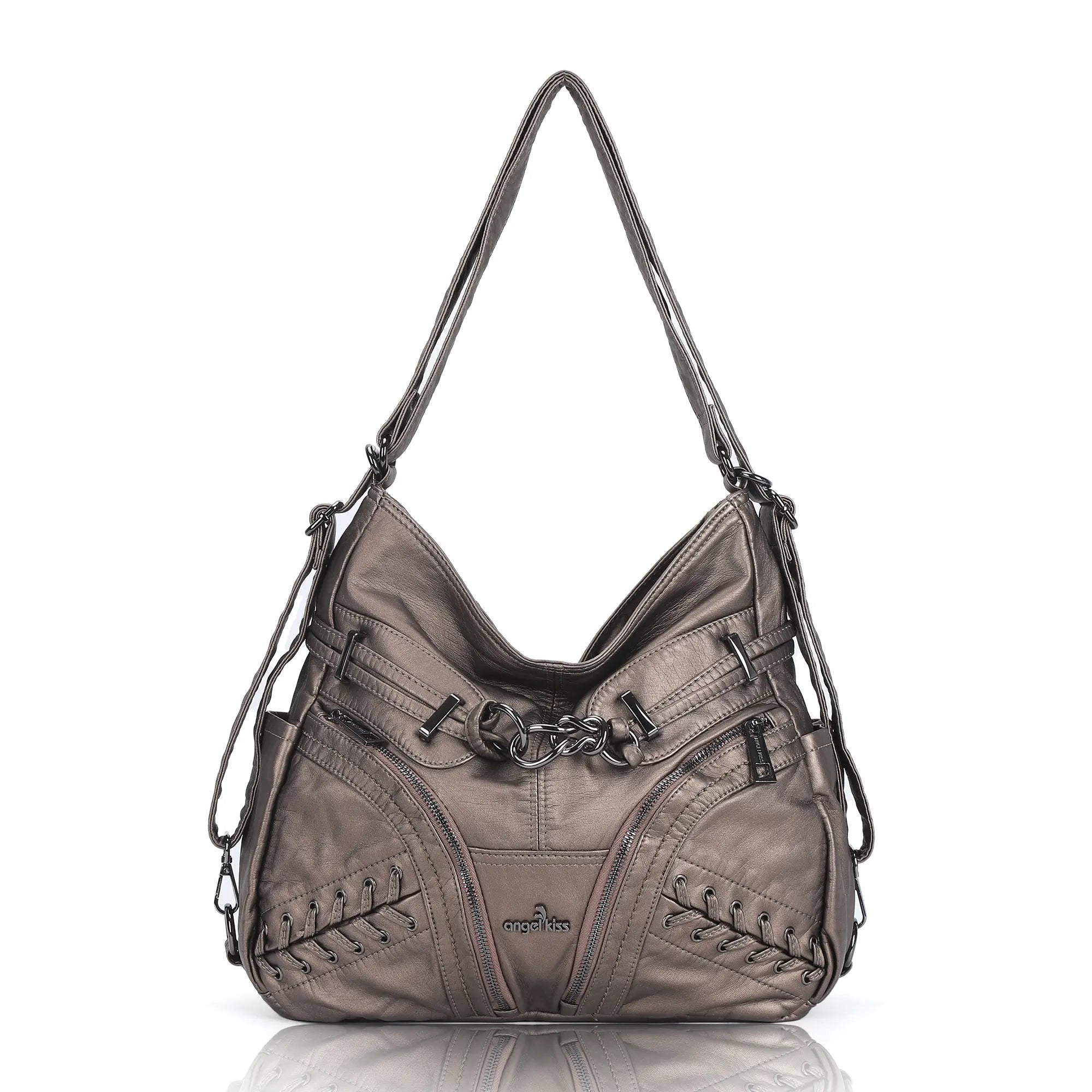 Lace Up Multi Pocket Handbag – Moto Chic Studded Crossbody Bag
