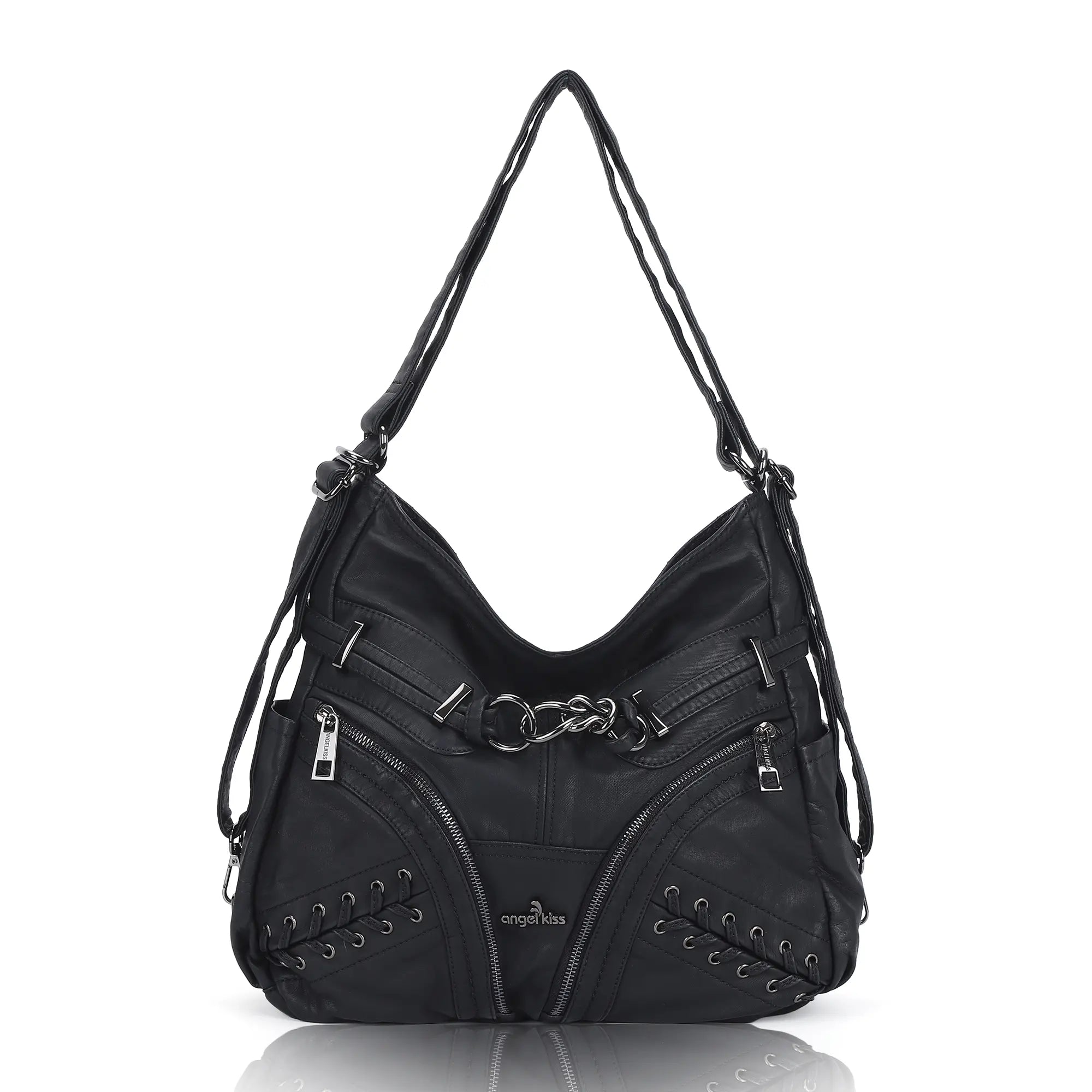 Lace Up Multi Pocket Handbag – Moto Chic Studded Crossbody Bag