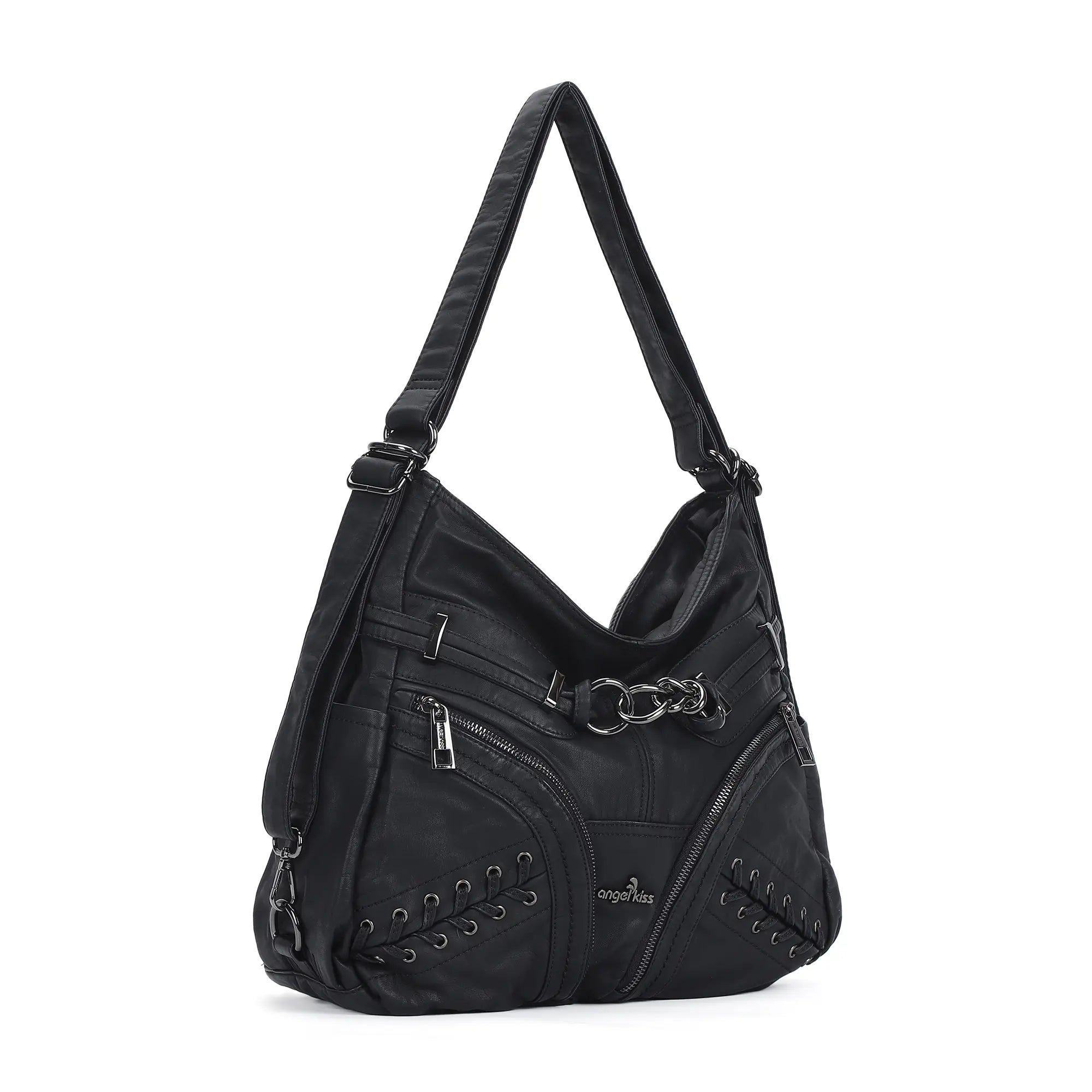 Lace Up Multi Pocket Handbag – Moto Chic Studded Crossbody Bag