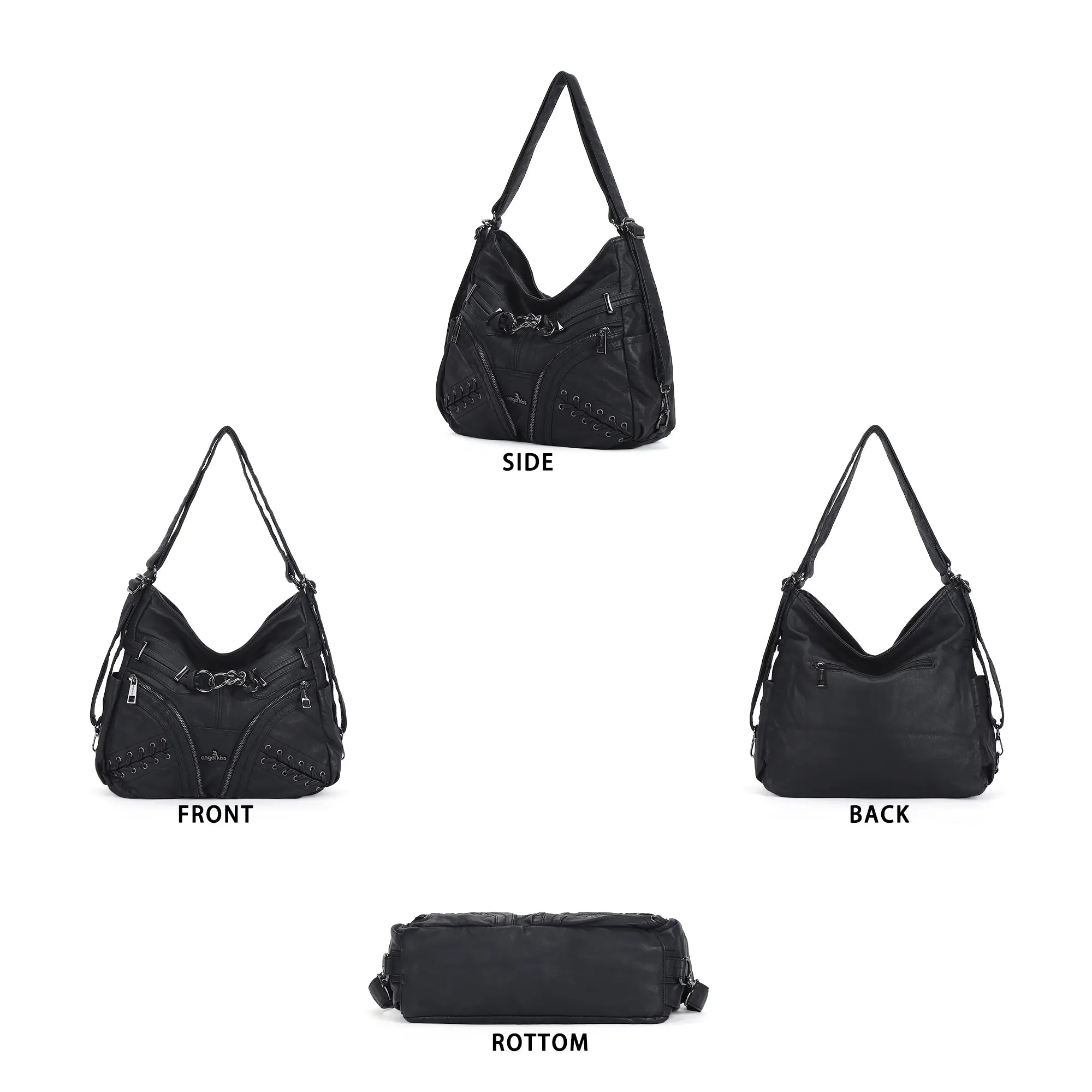Lace Up Multi Pocket Handbag – Moto Chic Studded Crossbody Bag