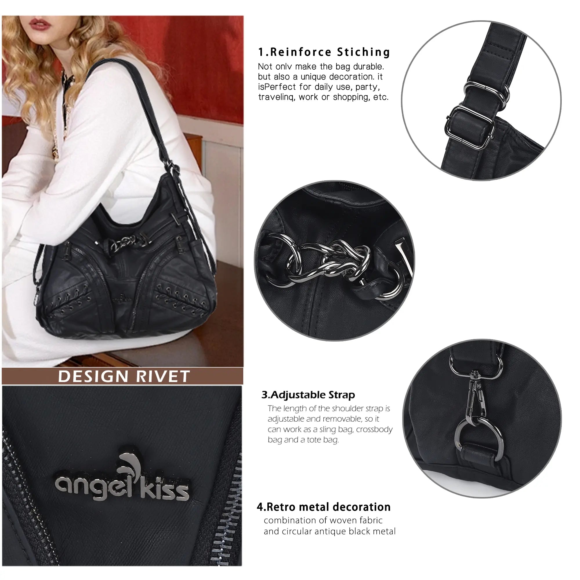 Lace Up Multi Pocket Handbag – Moto Chic Studded Crossbody Bag