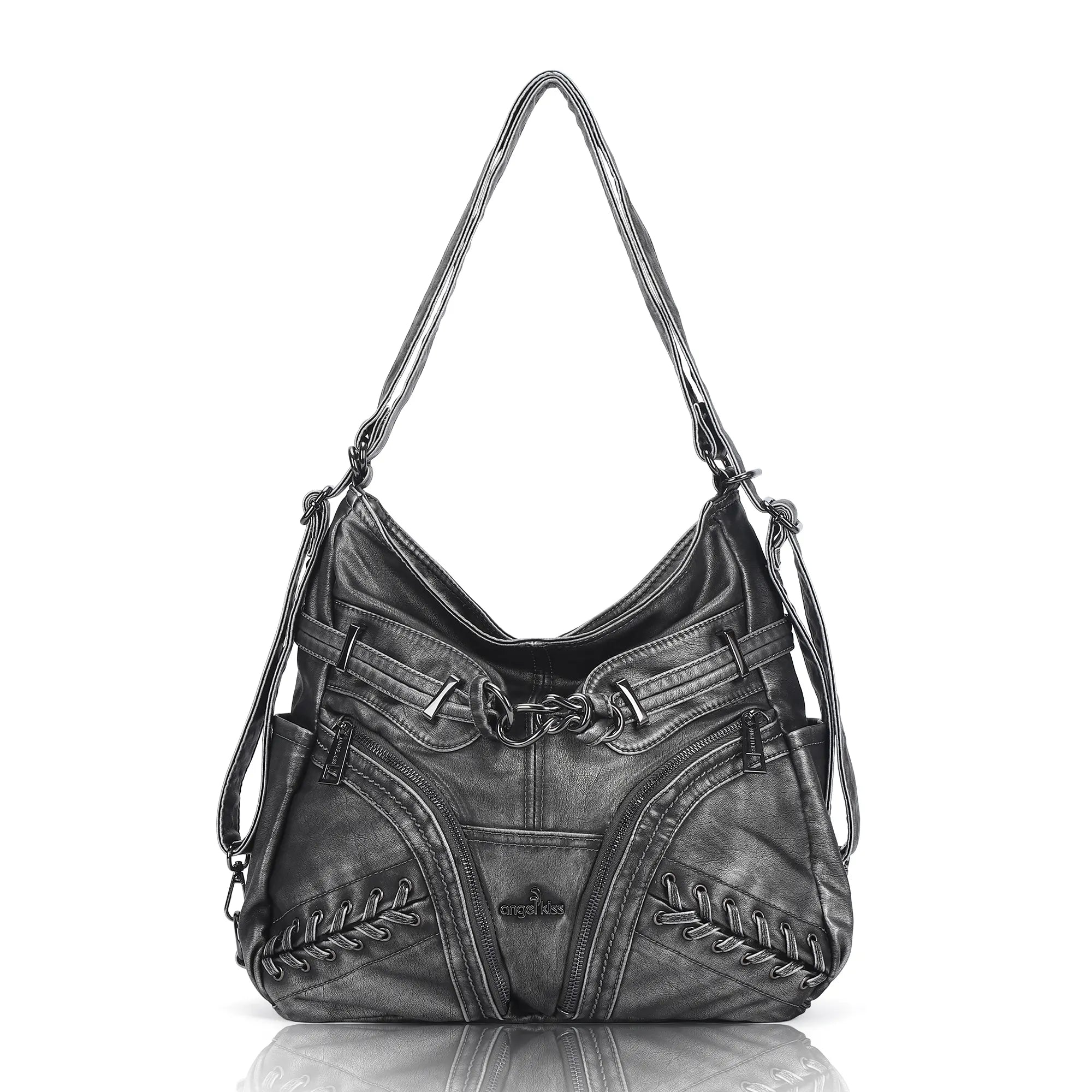 Lace Up Multi Pocket Handbag – Moto Chic Studded Crossbody Bag