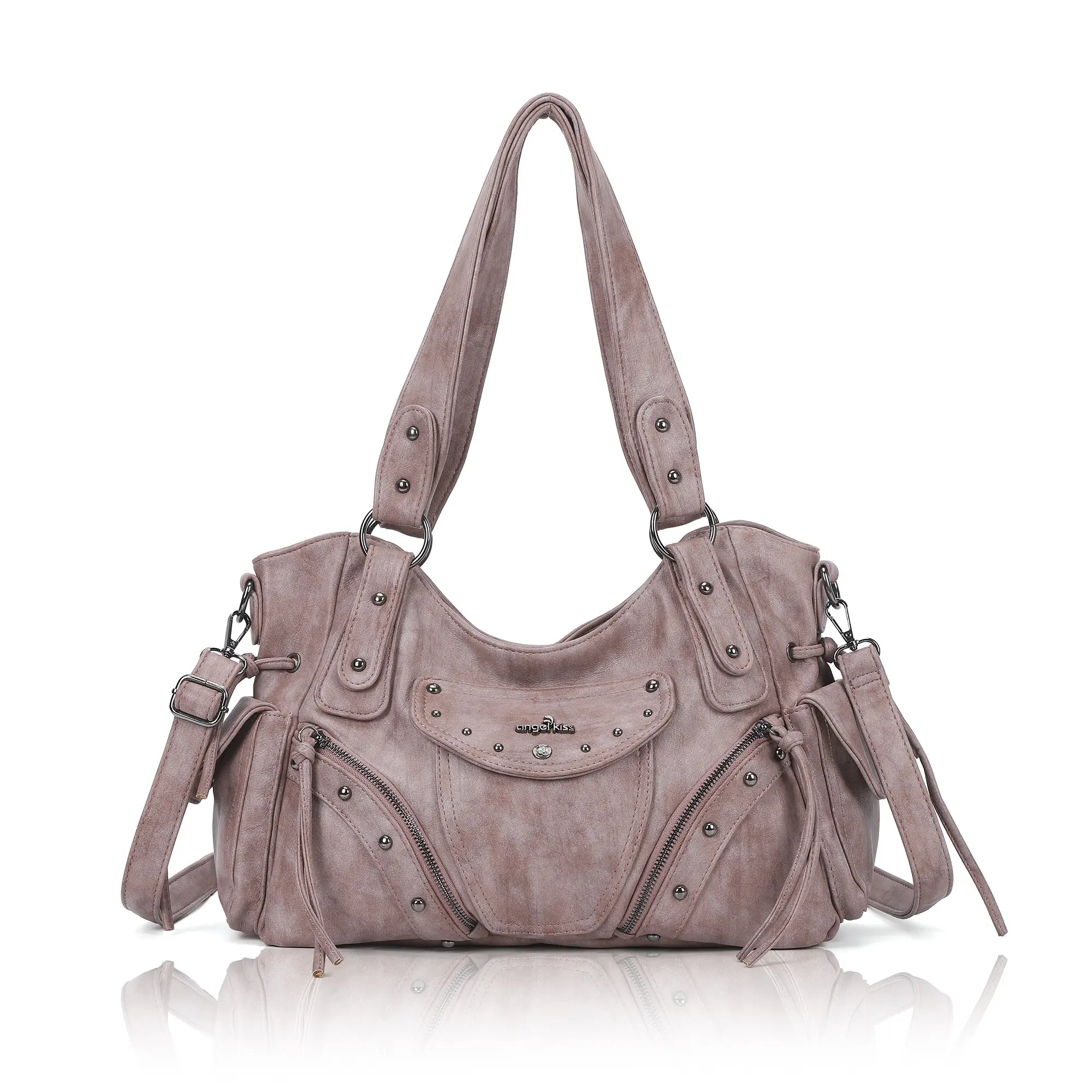Studded Slouchy Hobo Shoulder Bag with Side-Tie Details