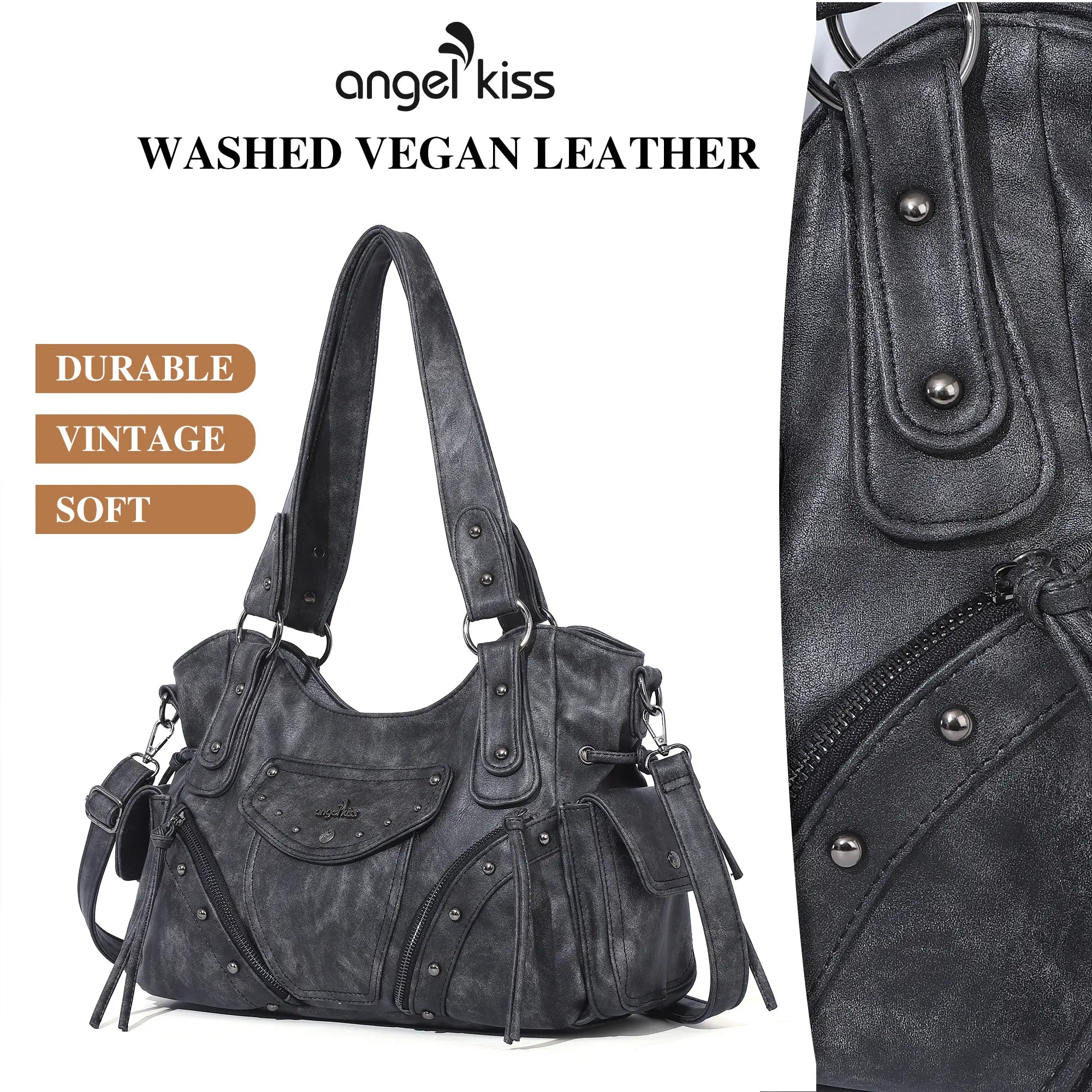 Studded Slouchy Hobo Shoulder Bag with Side-Tie Details