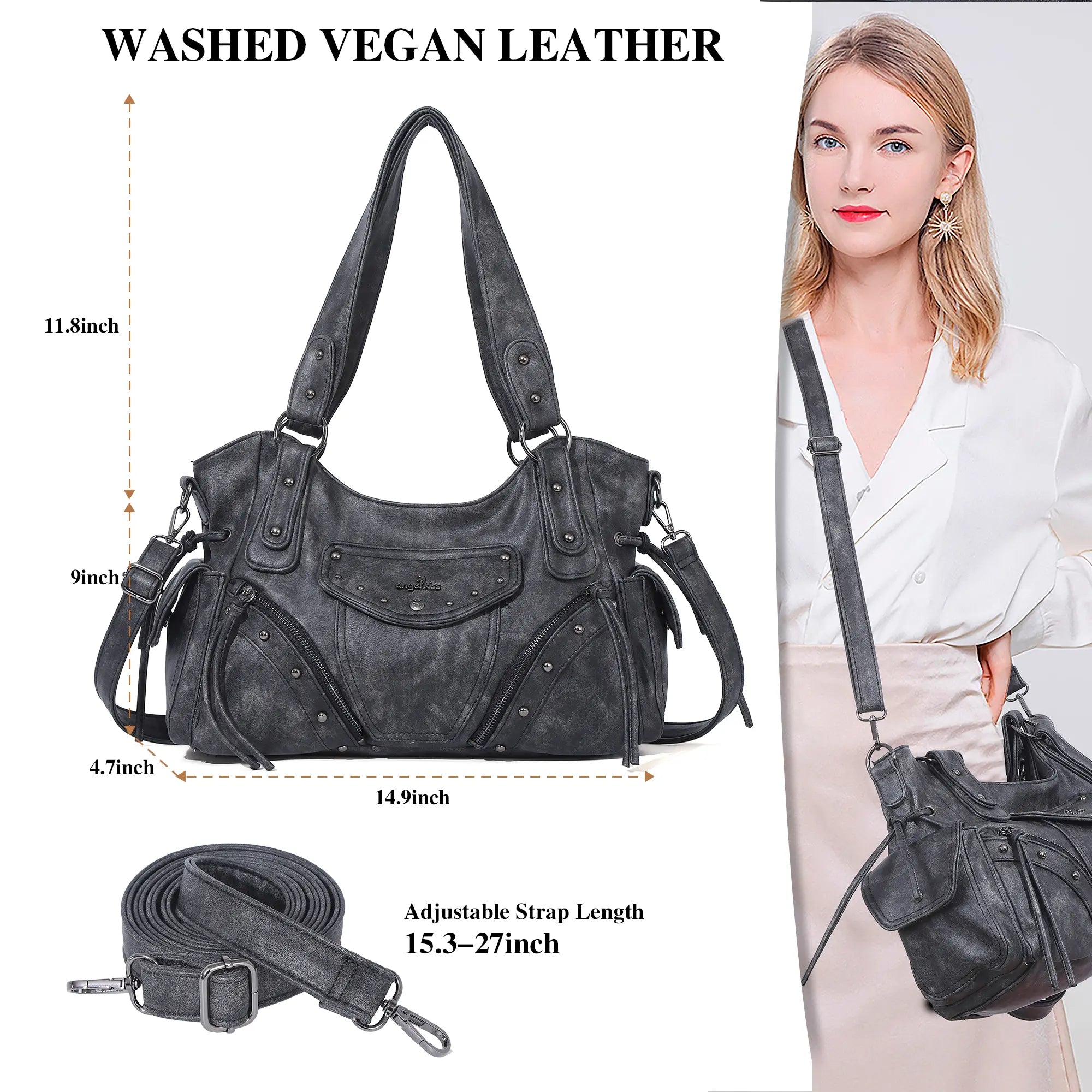Studded Slouchy Hobo Shoulder Bag with Side-Tie Details