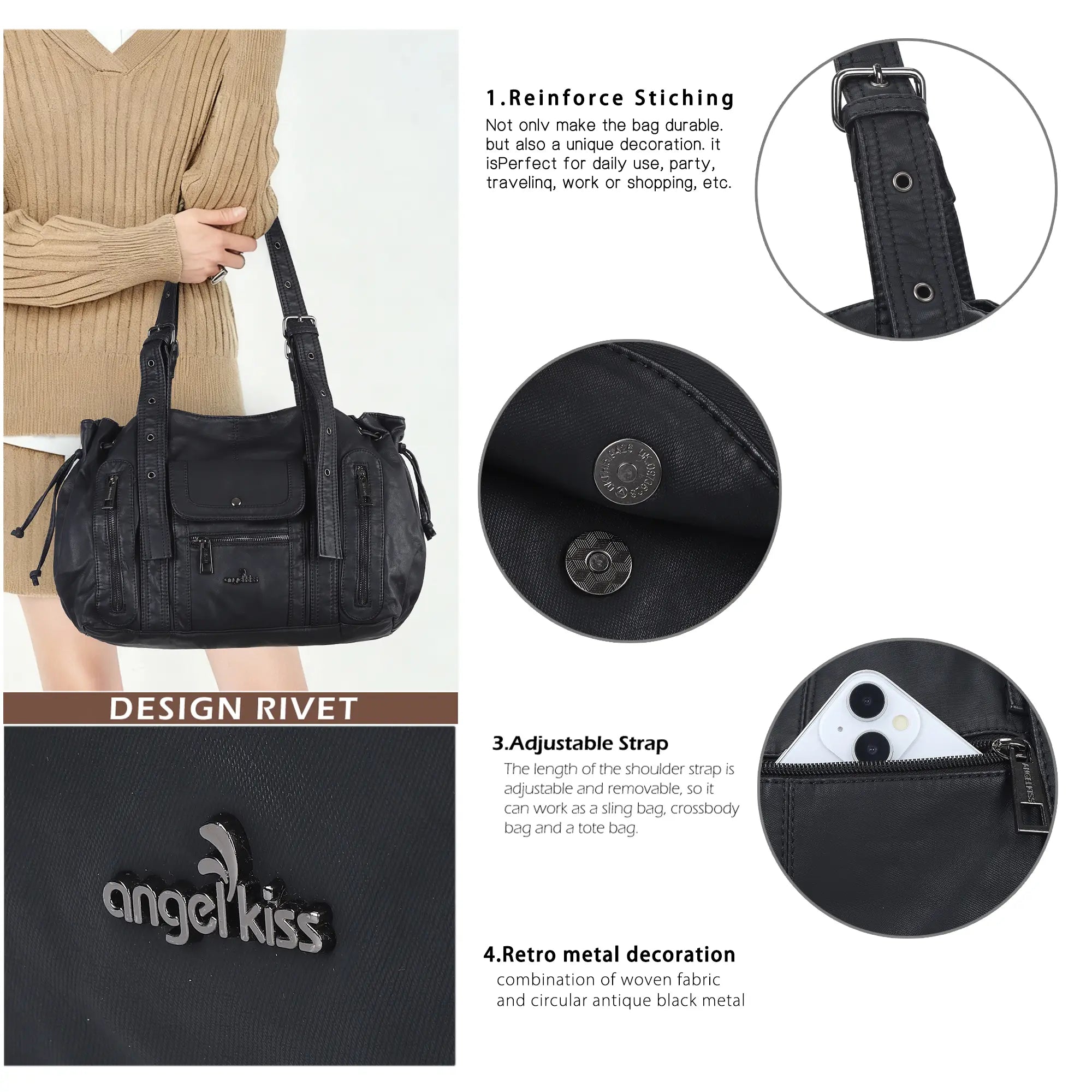 Slouchy Hobo Tote Bag &amp; Convertible Daily Traveler Bag