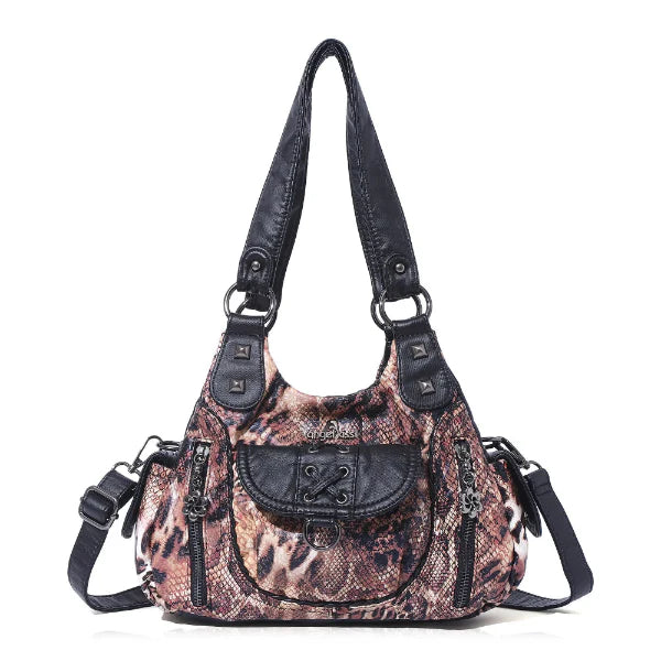 Distressed Western Boho Satchel | Washed Vegan Leather Crossbody
